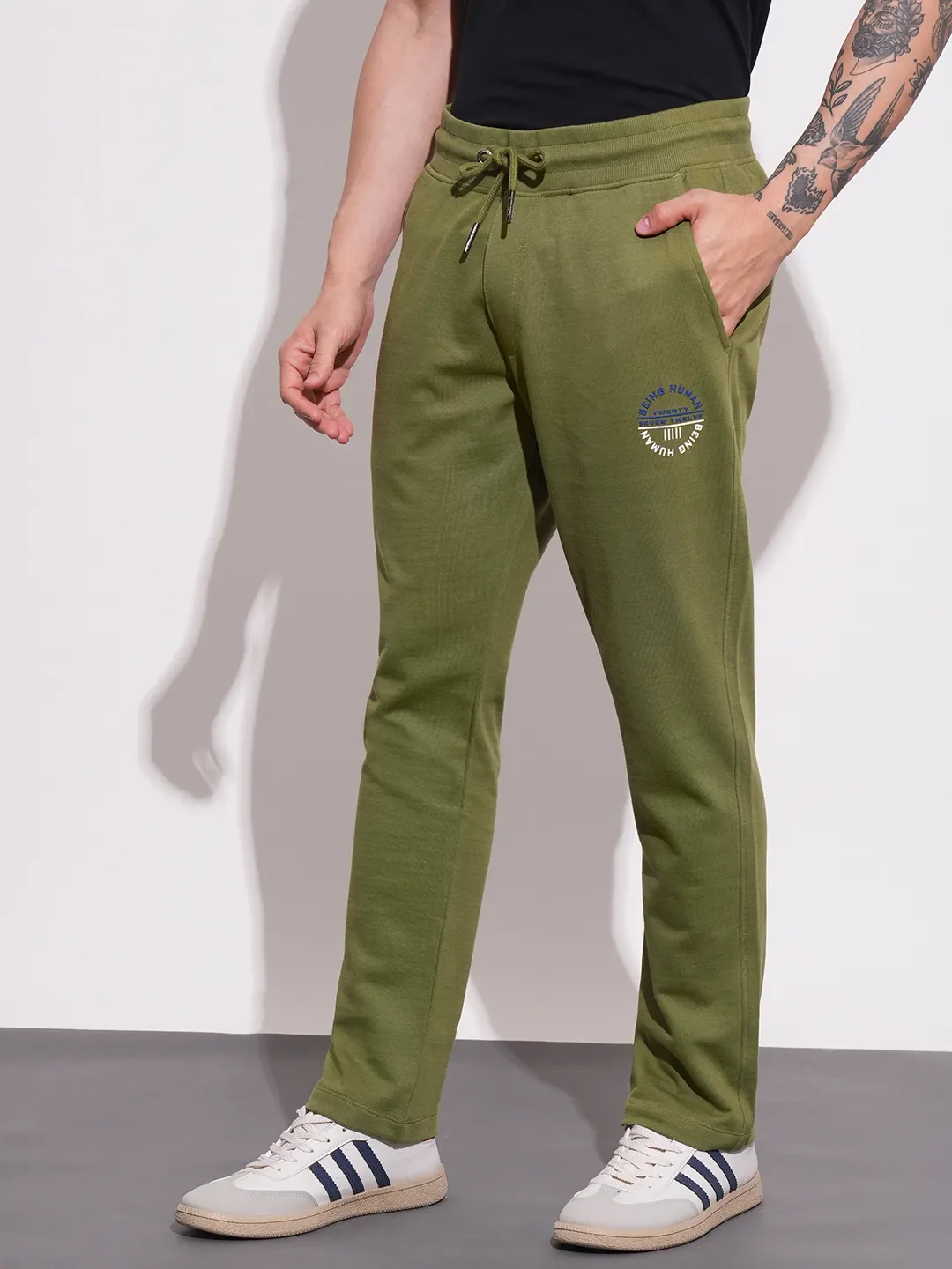 Olive Regular fit Men's Track Pants by Being Human Clothing - Image 2