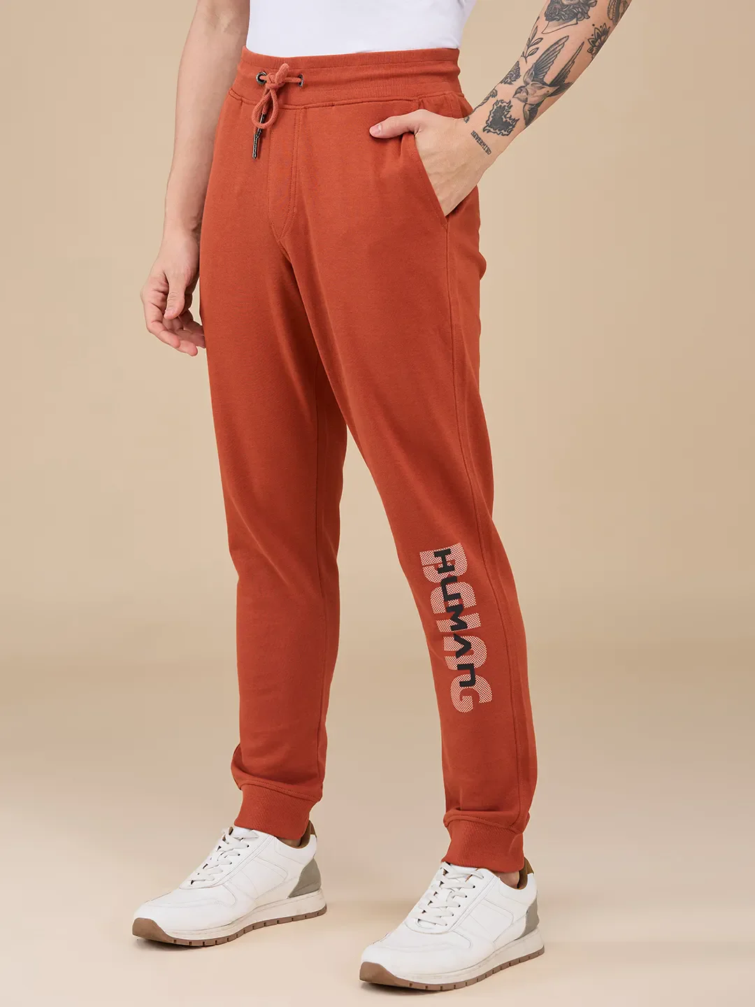 Orange Regular fit Men's Track Pants by Being Human Clothing - Image 4