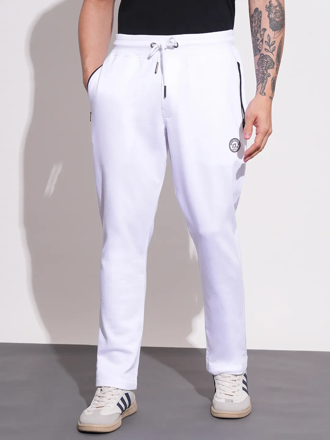 White Regular Fit Track Pants For Men By Being Human Clothing