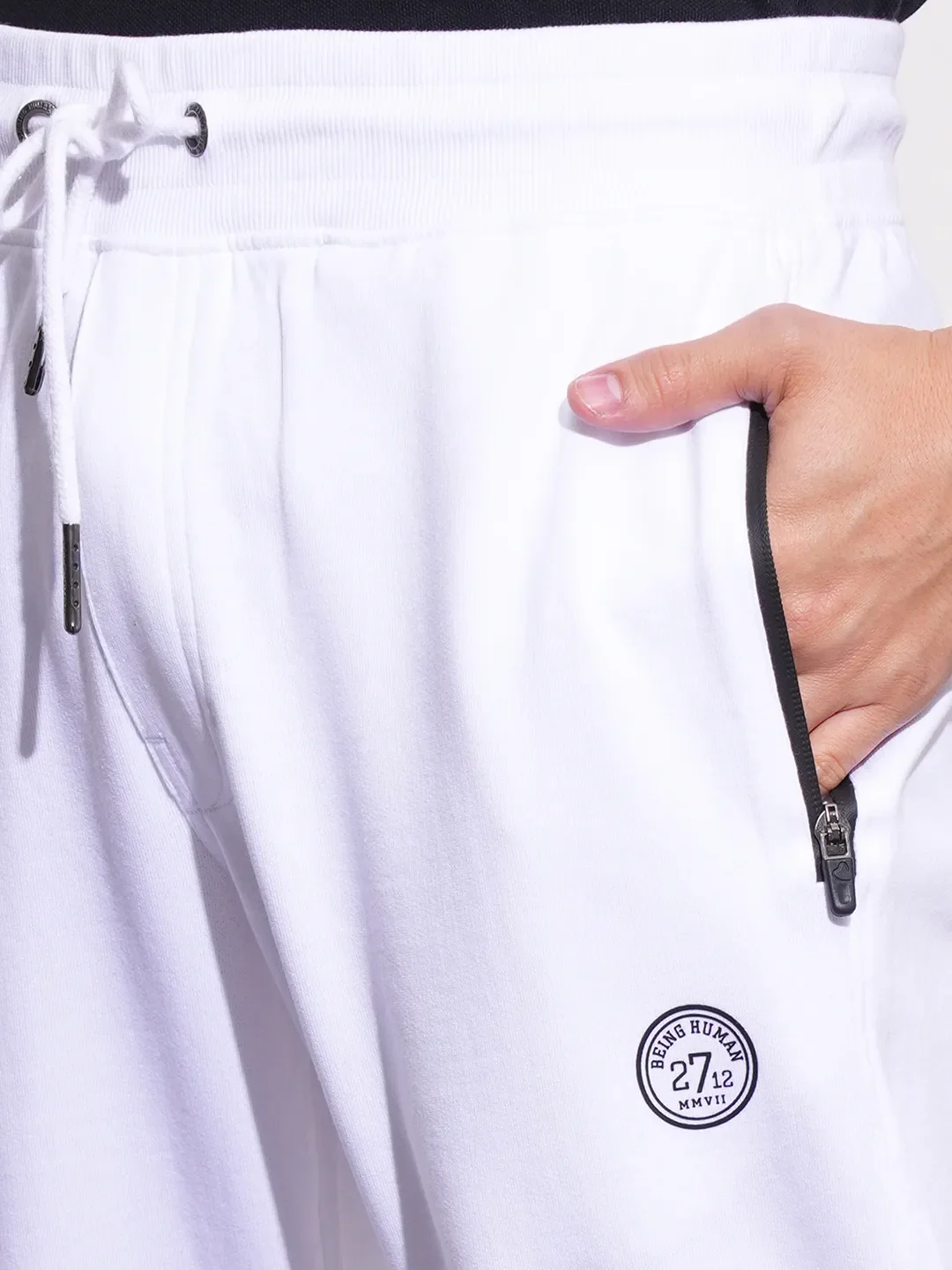 White Regular Fit Track Pants For Men By Being Human Clothing - Image 6