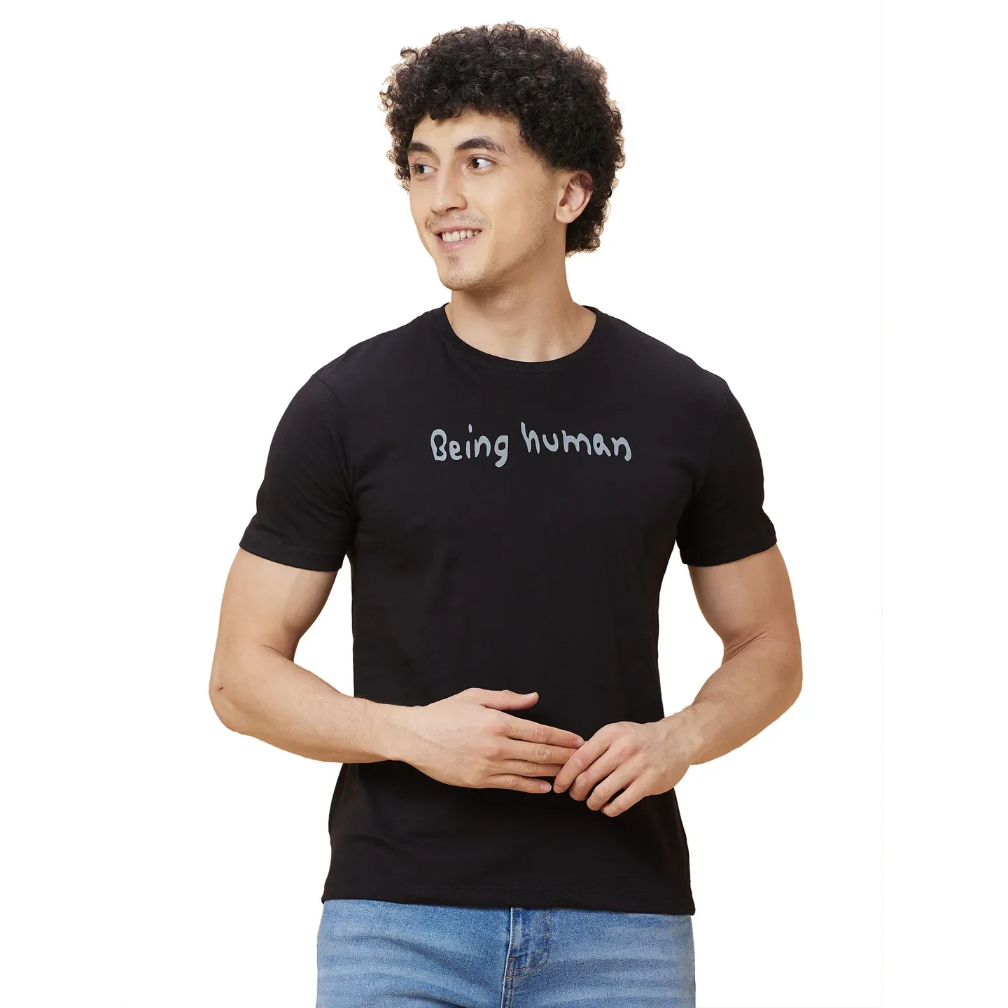 Black Regular Fit Men's Short Sleeves T-Shirt by Being Human Clothing