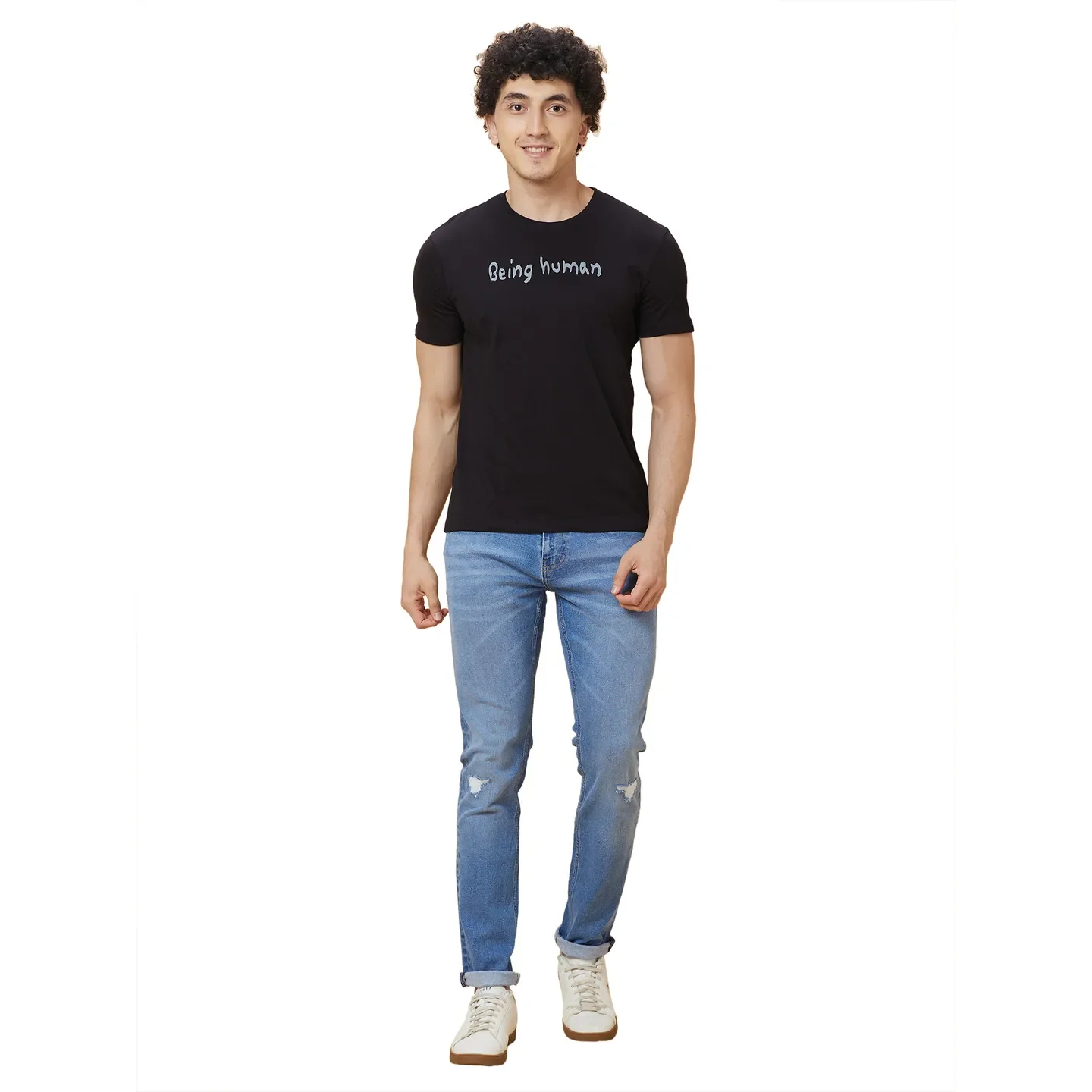 Black Regular Fit Men's Short Sleeves T-Shirt by Being Human Clothing - Image 2