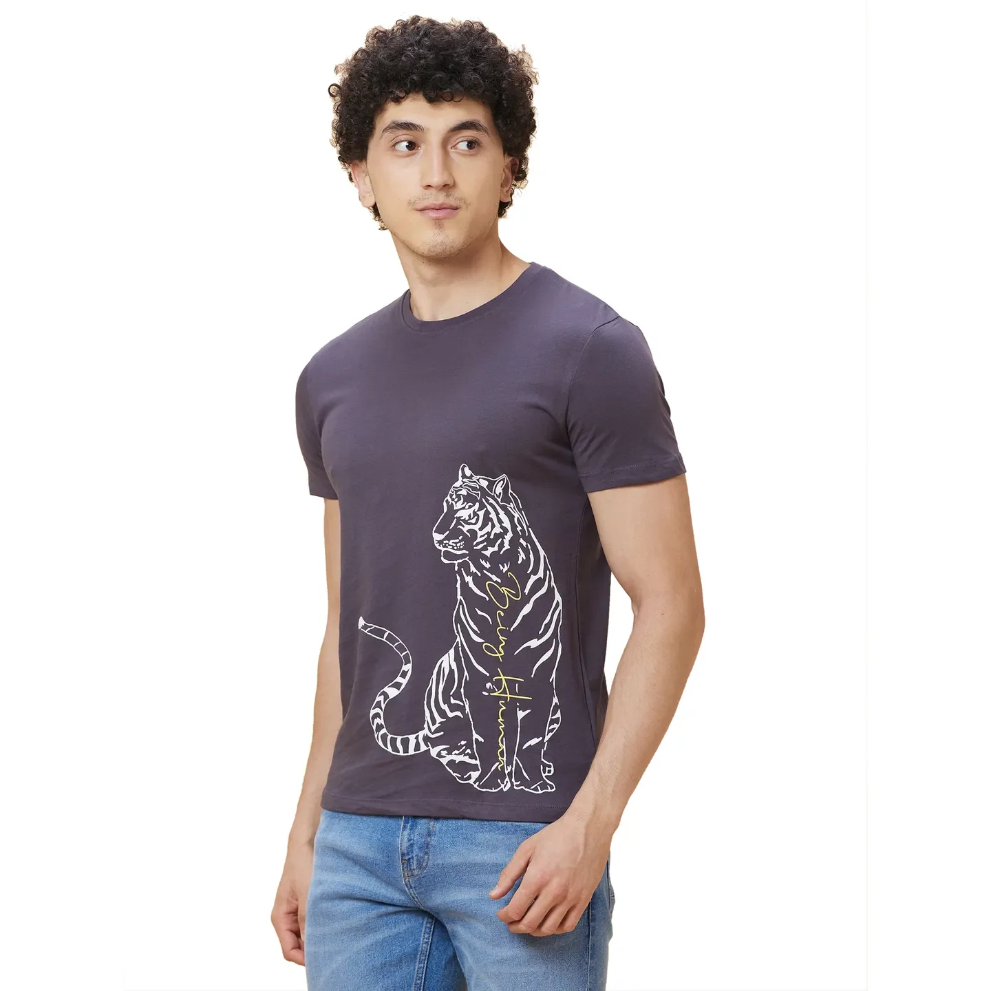 Grey Regular Fit Men's Short Sleeves T-Shirt by Being Human Clothing - Image 4