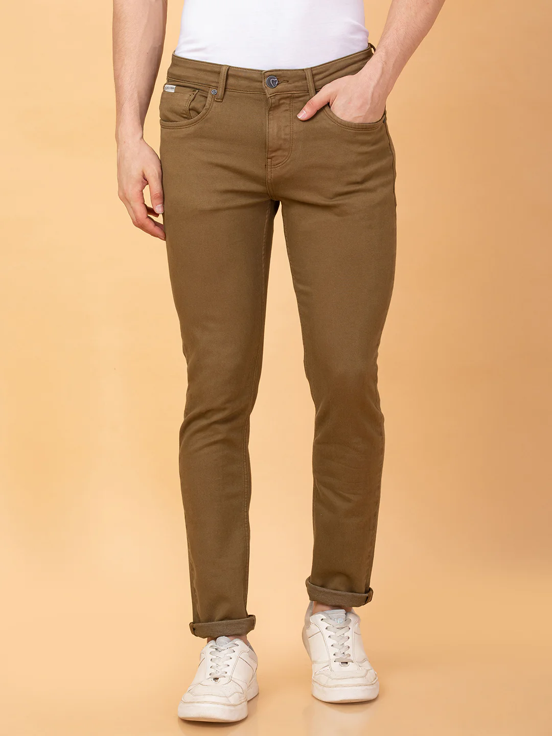 Camel Slim Fit Denims For Men By Being Human Clothing