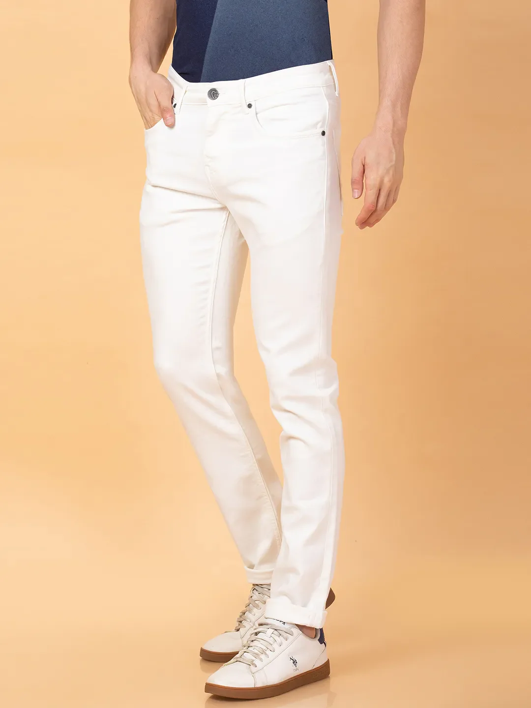 White Slim Fit Men's Denims by Being Human Clothing - Image 4