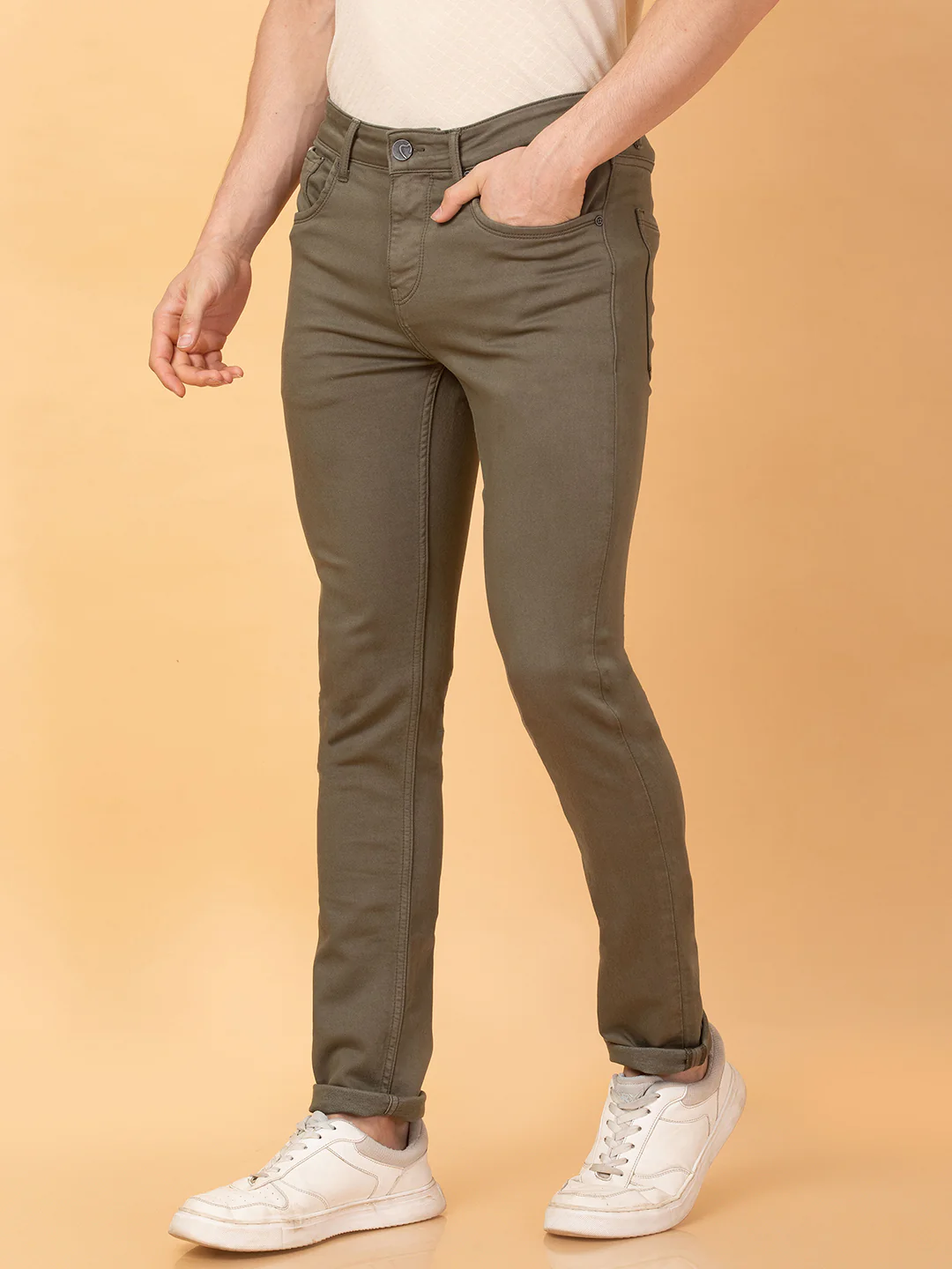 Olive Slim Fit Denims For Men By Being Human Clothing - Image 4