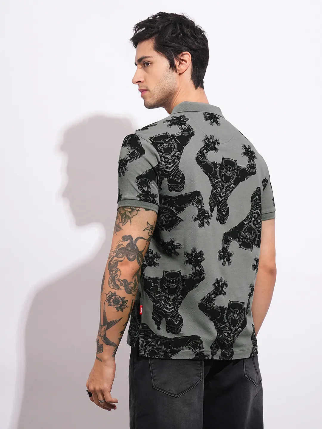 Grey Regular Fit Men's Polo T-shirt by Being Human Clothing - Image 3