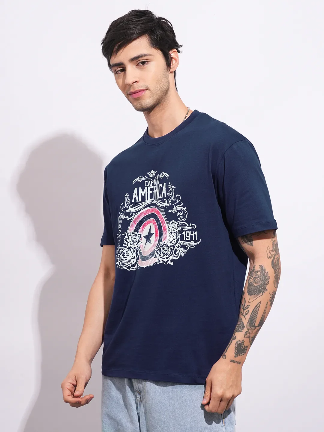 Captain America Navy Easy Fit Round Neck Men's T-Shirt by Being Human Clothing - Image 2