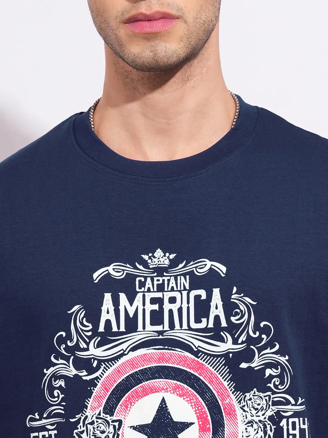 Captain America Navy Easy Fit Round Neck Men's T-Shirt by Being Human Clothing - Image 5