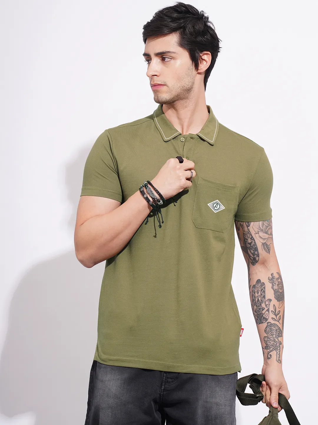 Avengers Olive Regular Fit Men's Polo T-Shirt by Being Human Clothing - Image 6