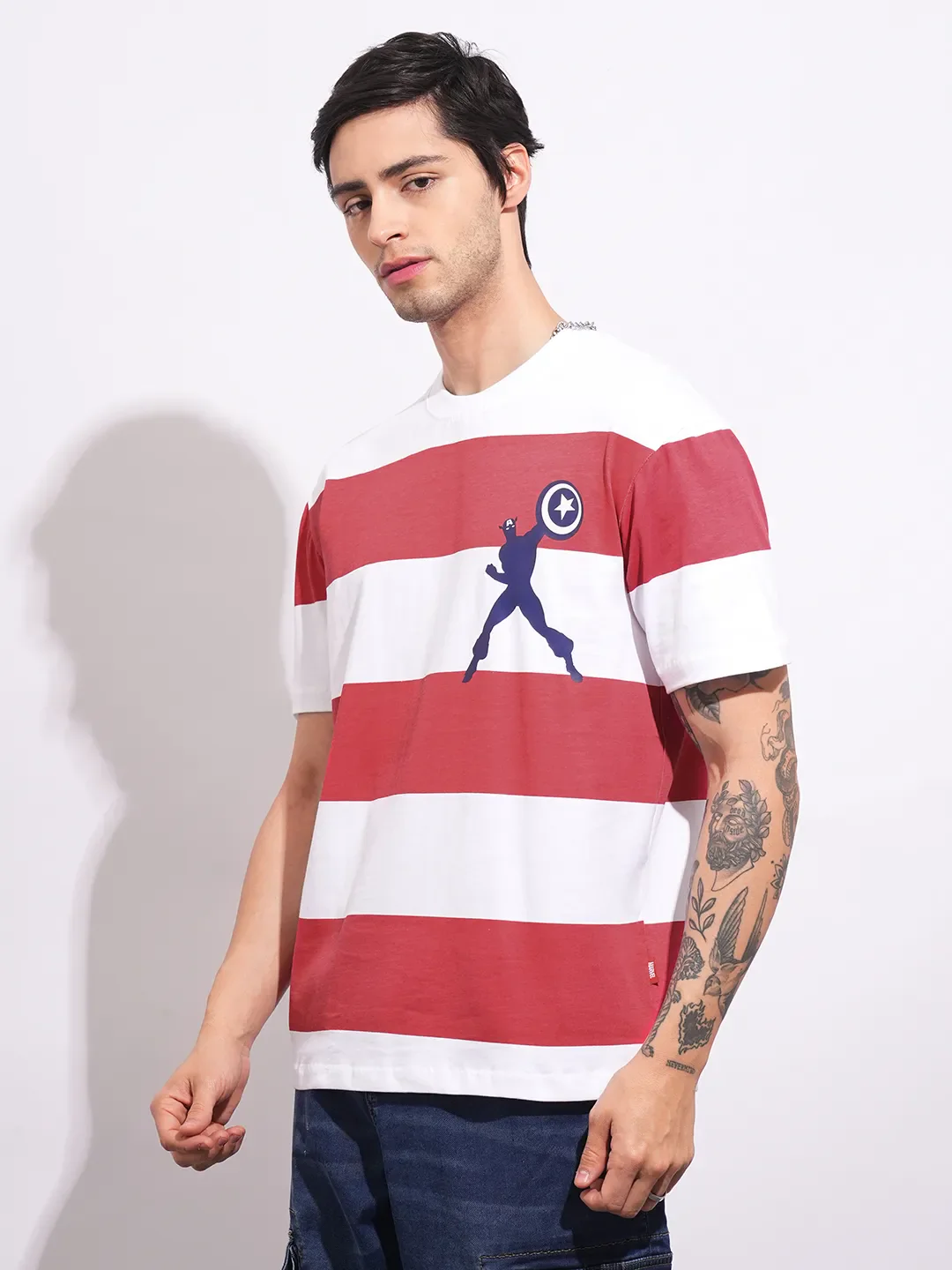 Captain America Red Easy Fit Round Neck Men's T-Shirt by Being Human Clothing - Image 2