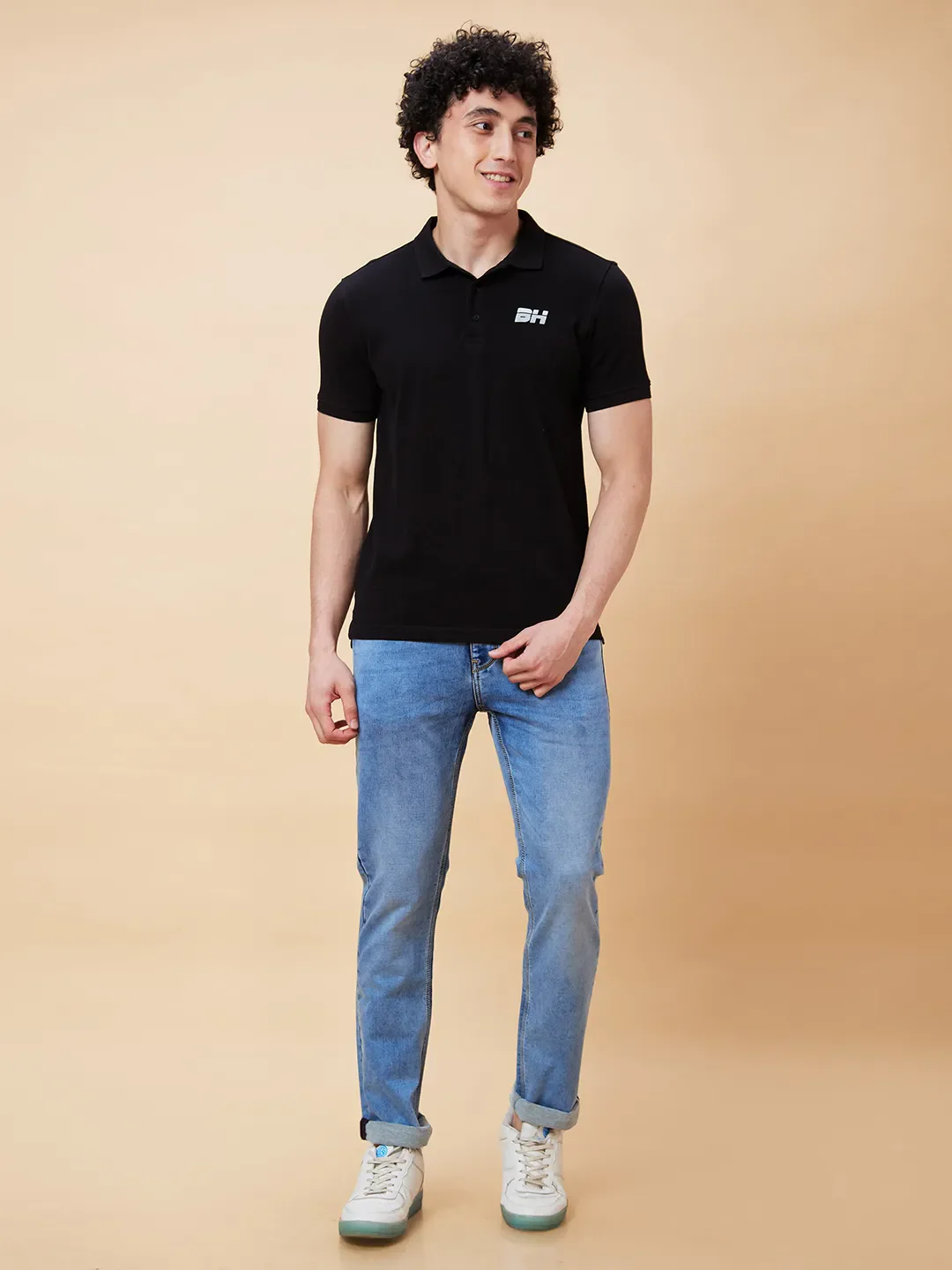 Black Regular Fit Men's Polo T-Shirt by Being Human Clothing - Image 2