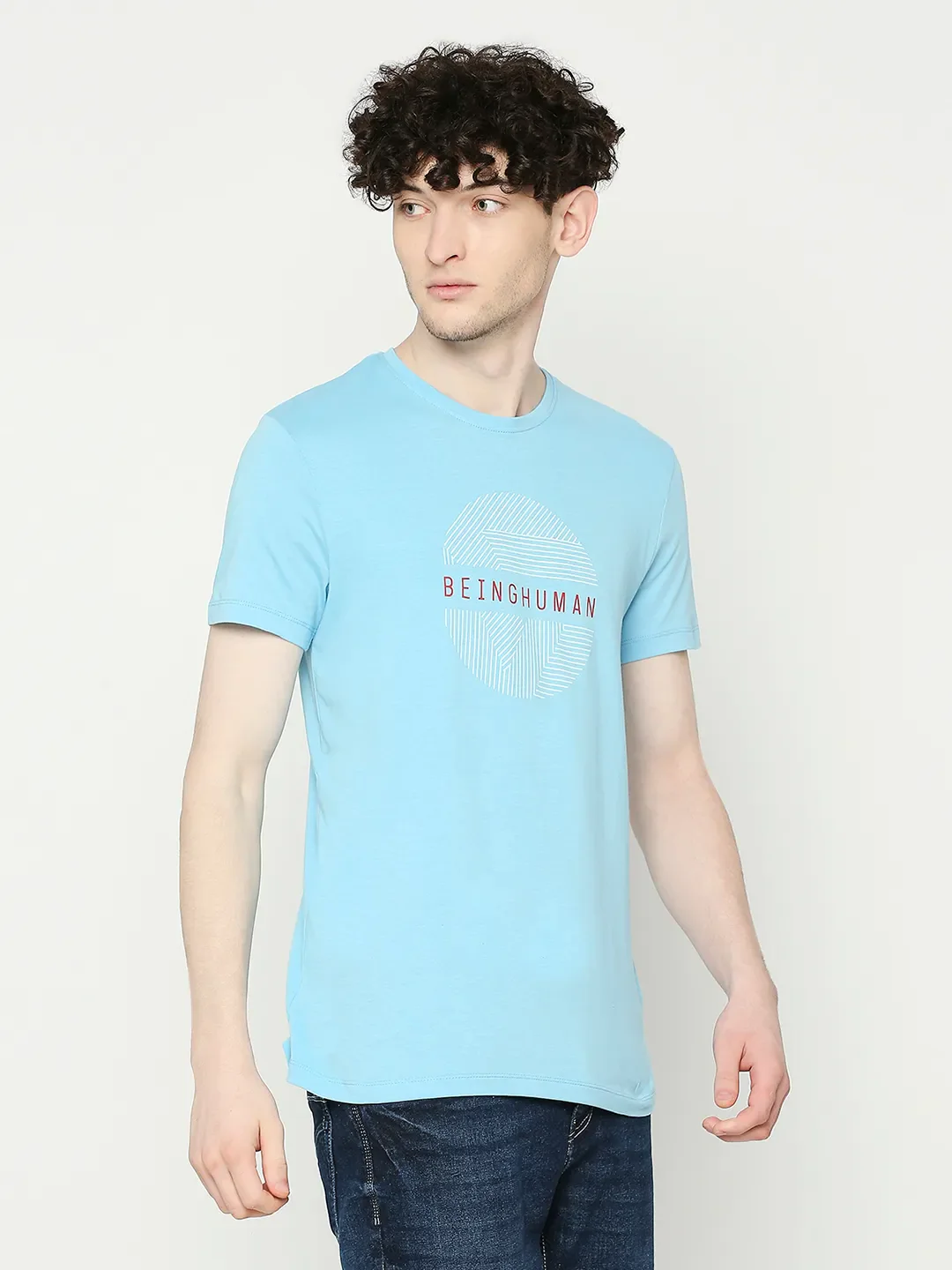 Blue Regular Fit Men's Short Sleeves T-Shirt by Being Human Clothing - Image 3