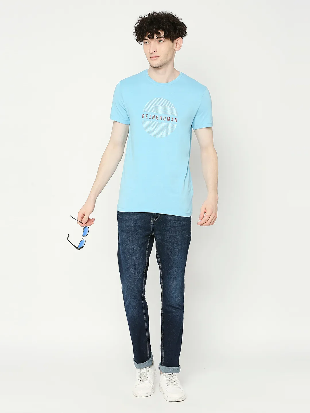 Blue Regular Fit Men's Short Sleeves T-Shirt by Being Human Clothing - Image 6