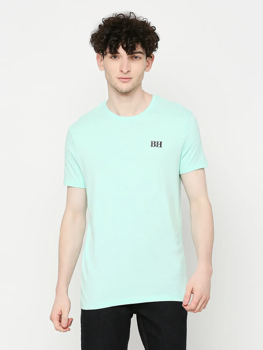 Green Regular Fit Round Neck Men's T-Shirt by Being Human Clothing