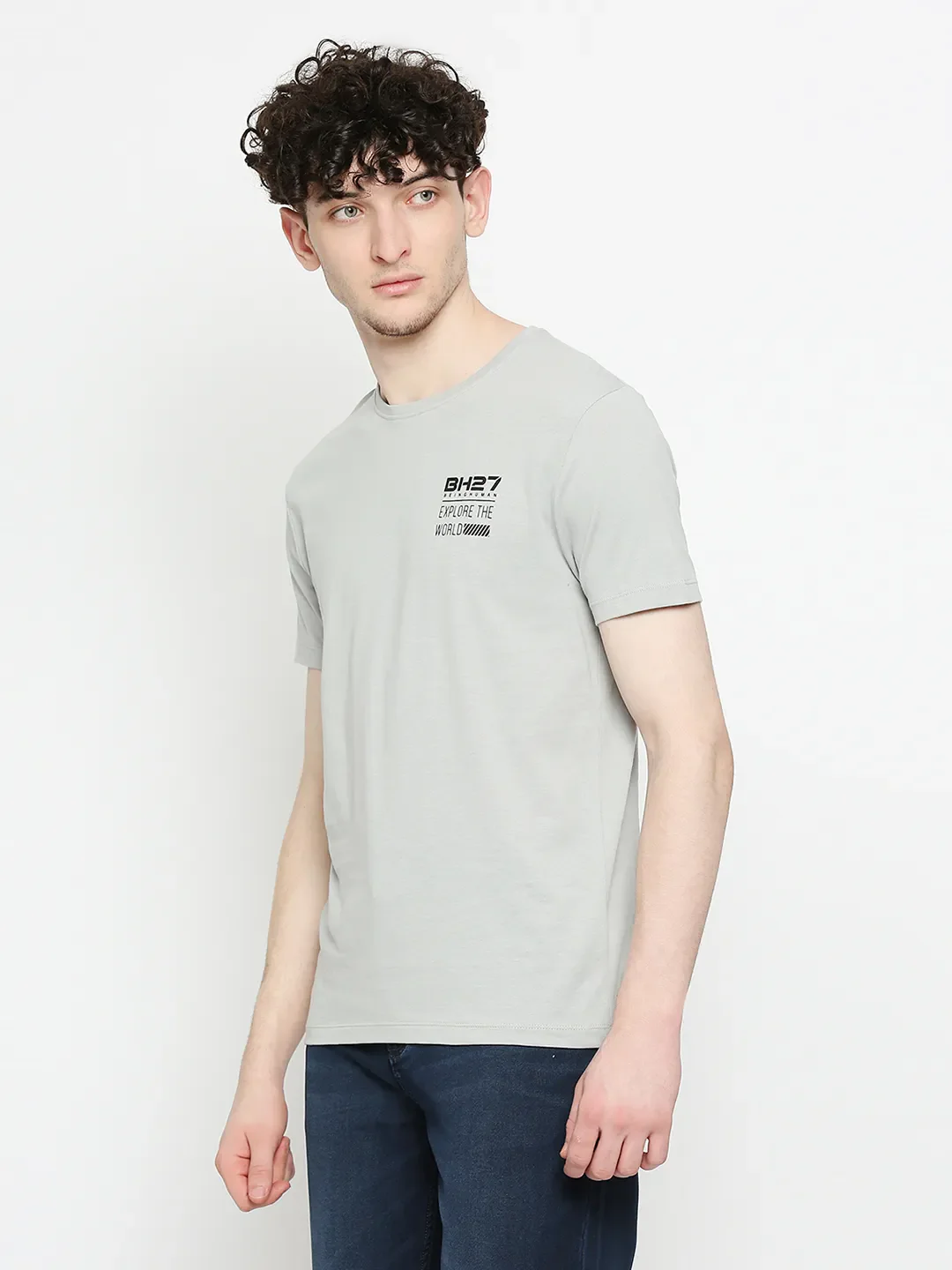 Grey Regular Fit Men's Short Sleeves T-Shirt by Being Human Clothing - Image 2