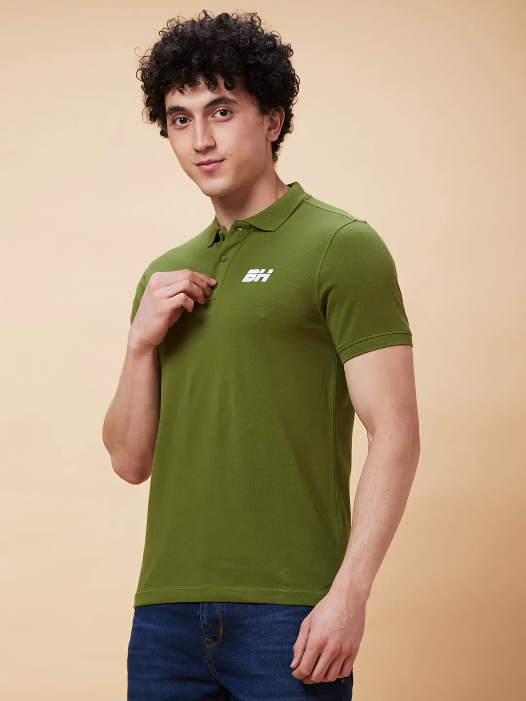 Green Regular Fit Men's Polo T-Shirt by Being Human Clothing - Image 3