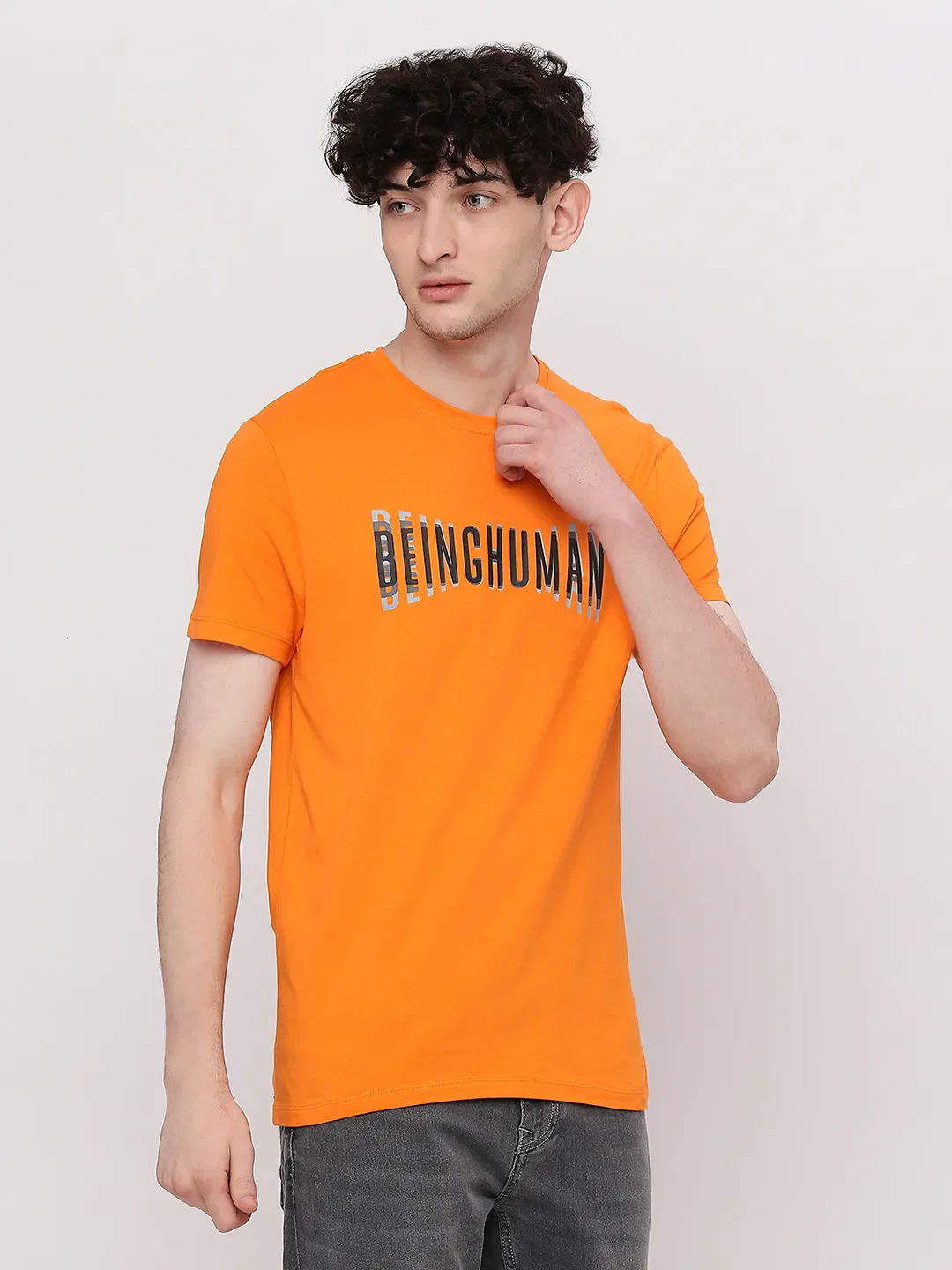 Orange Regular Fit Round Neck Men's T-Shirt by Being Human Clothing - Image 3