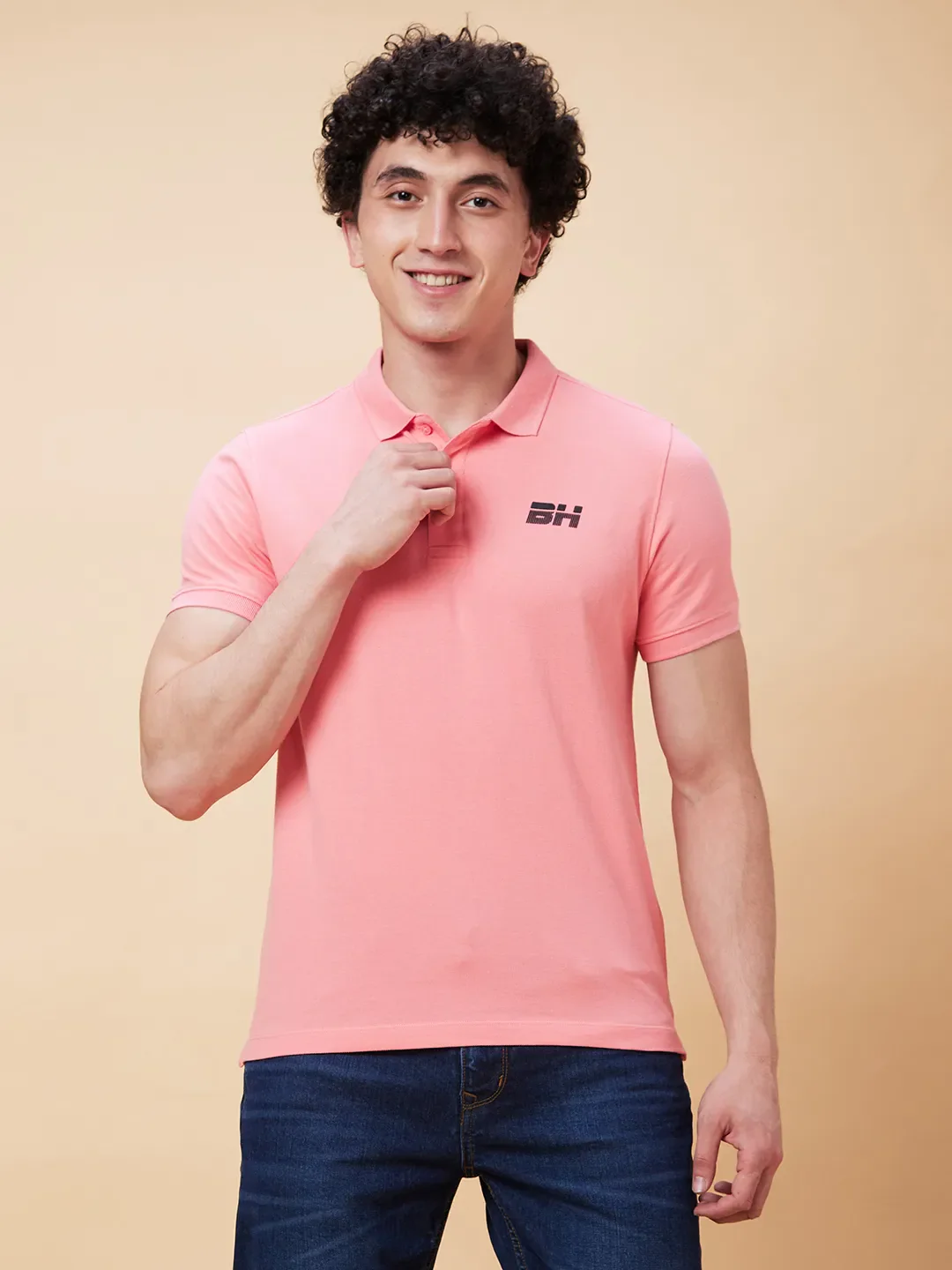 Pink Regular Fit Men's Polo T-Shirt by Being Human Clothing