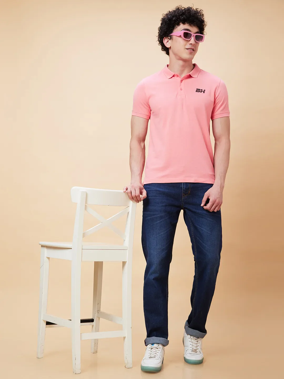 Pink Regular Fit Men's Polo T-Shirt by Being Human Clothing - Image 6