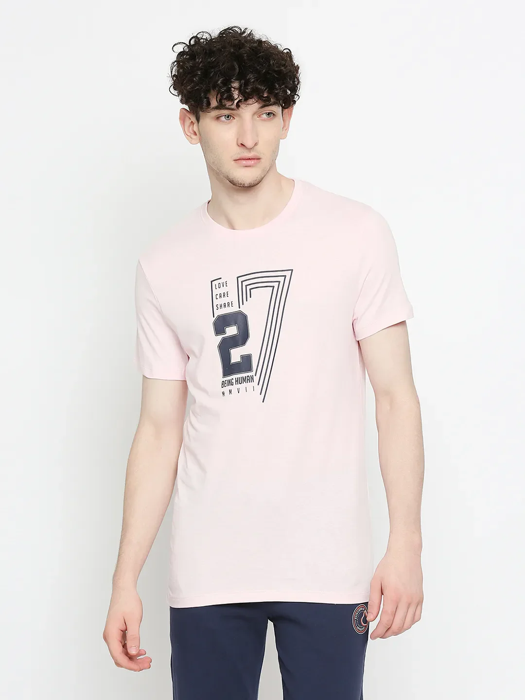 Pink Regular Fit Round Neck Men's T-Shirt by Being Human Clothing