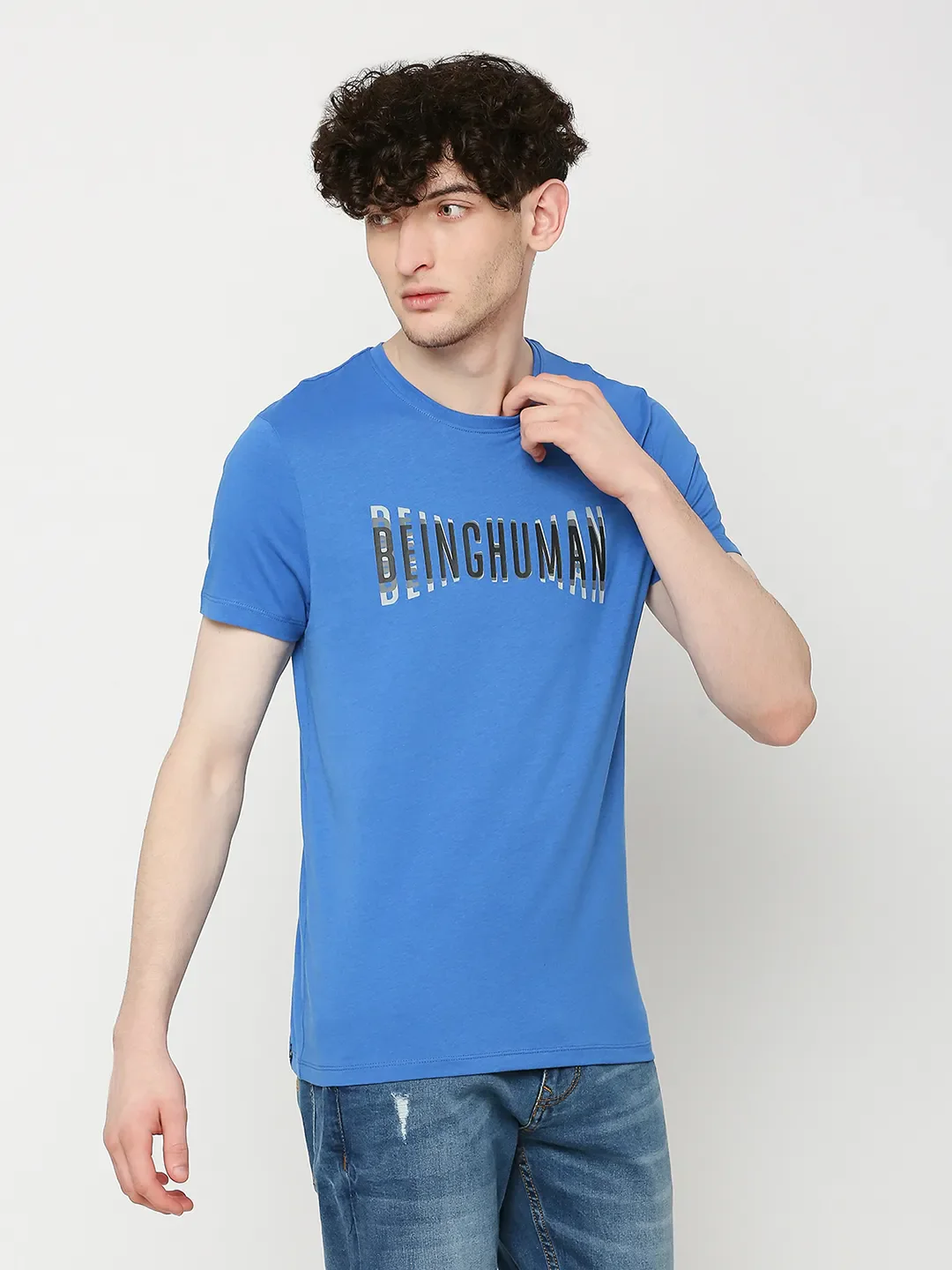 Royal Blue Regular Fit Round Neck Men's T-Shirt by Being Human Clothing - Image 3
