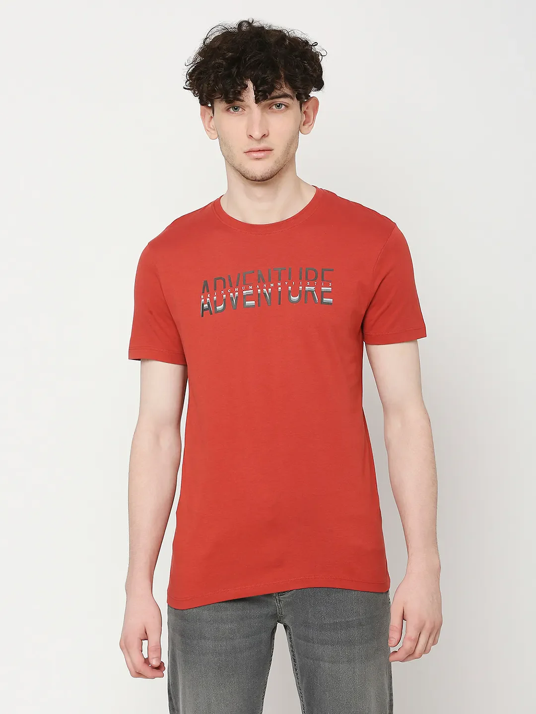 Rust Regular Fit Round Neck Men's T-Shirt by Being Human Clothing