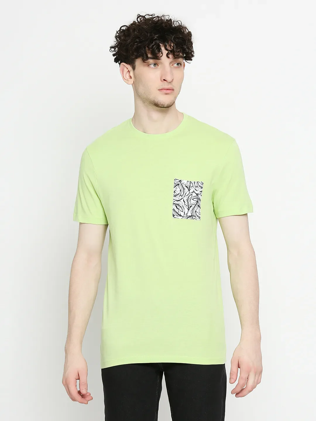 Sap Green Regular Fit Round Neck Men's T-Shirt by Being Human Clothing