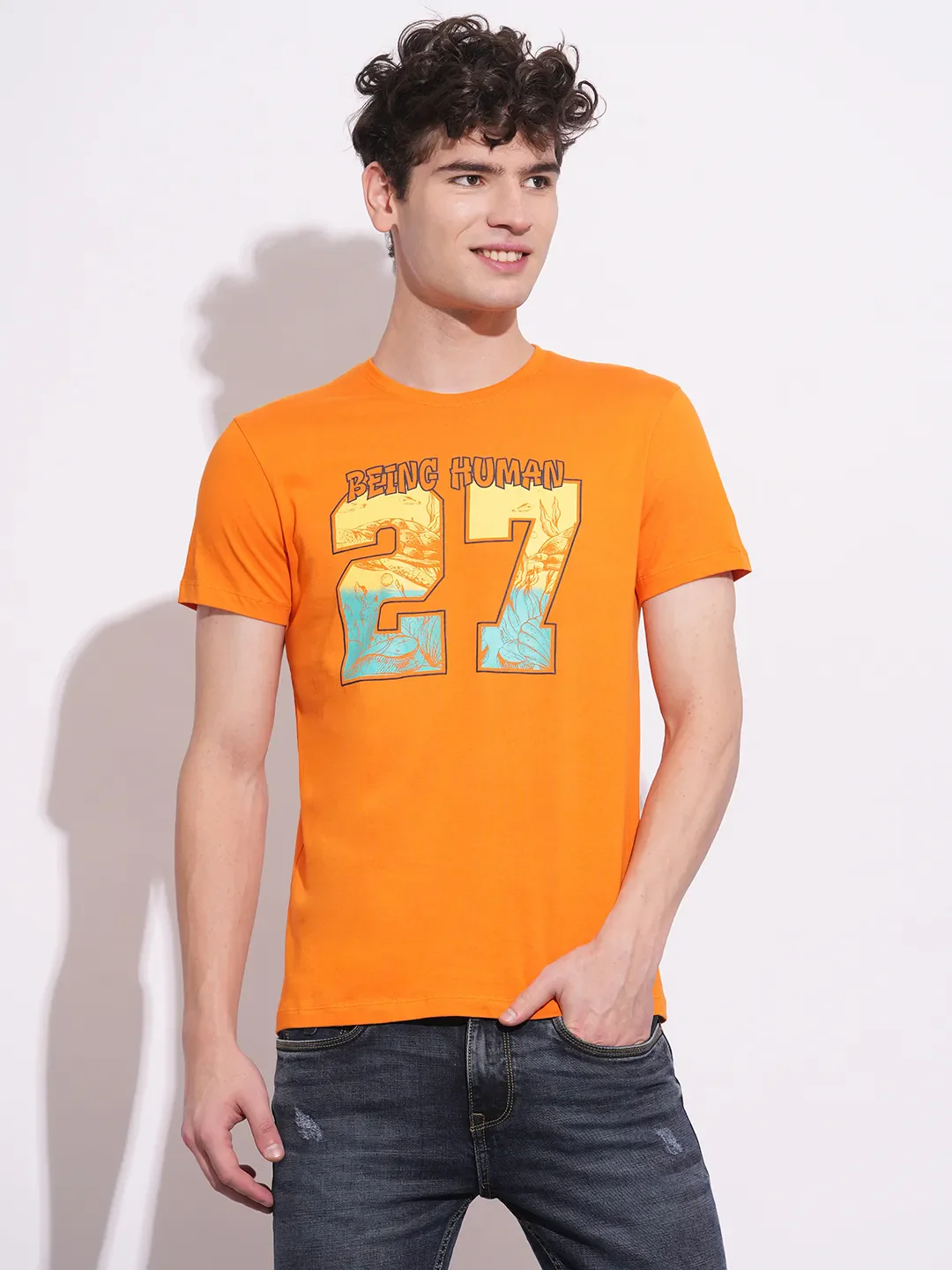 Amber Slim Fit Round Neck Men's T-Shirt by Being Human Clothing