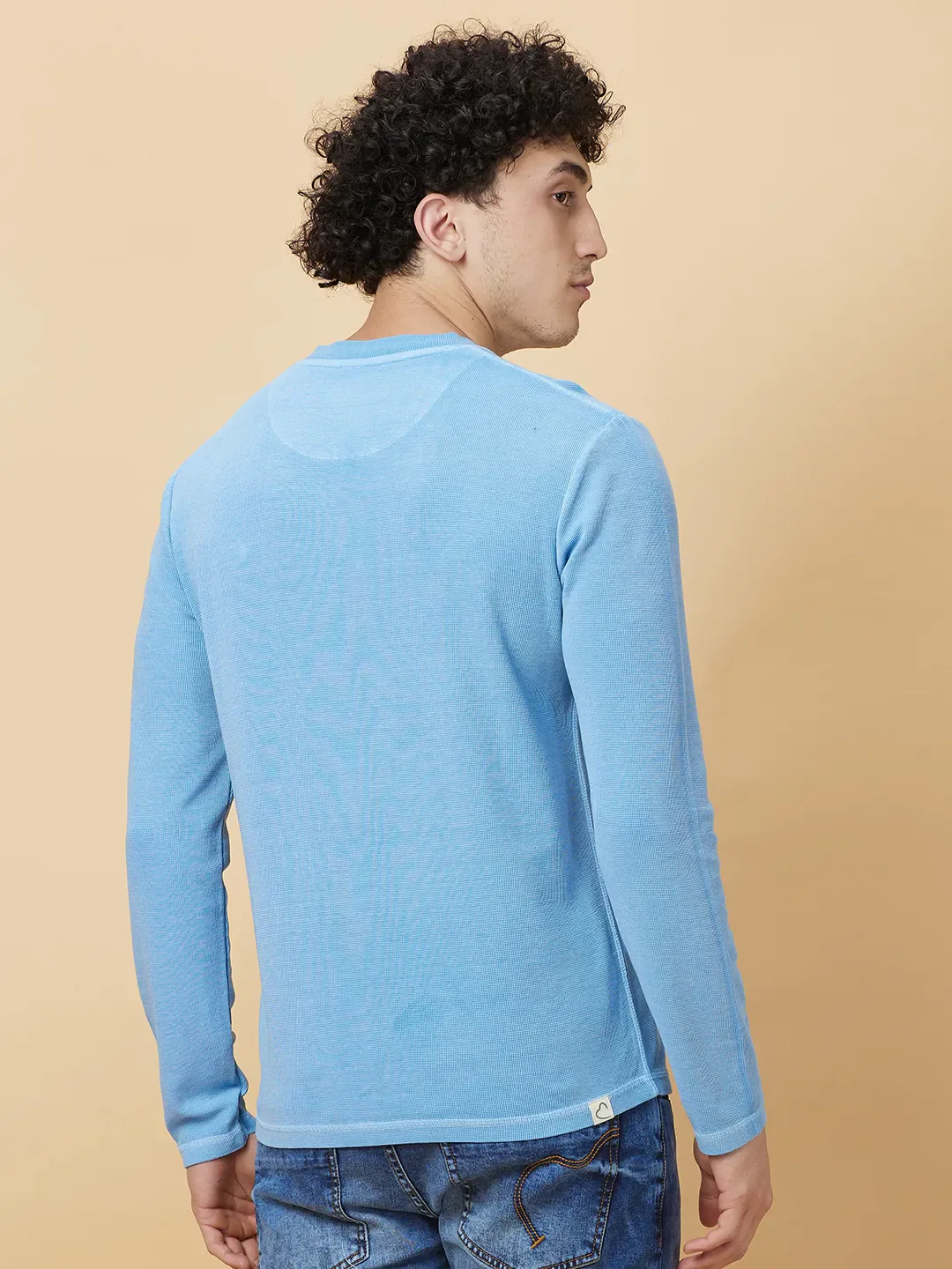 Light Blue Wash Regular Fit Round Neck Men's T-Shirt by Being Human Clothing - Image 3