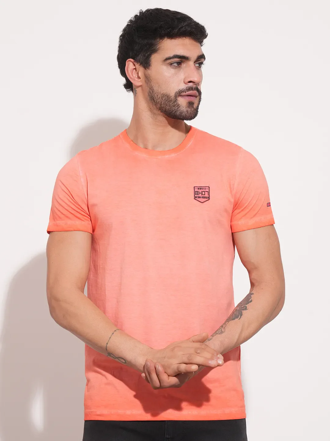 Coral Slim Straight Fit Men's Short Sleeves T-Shirt by Being Human Clothing