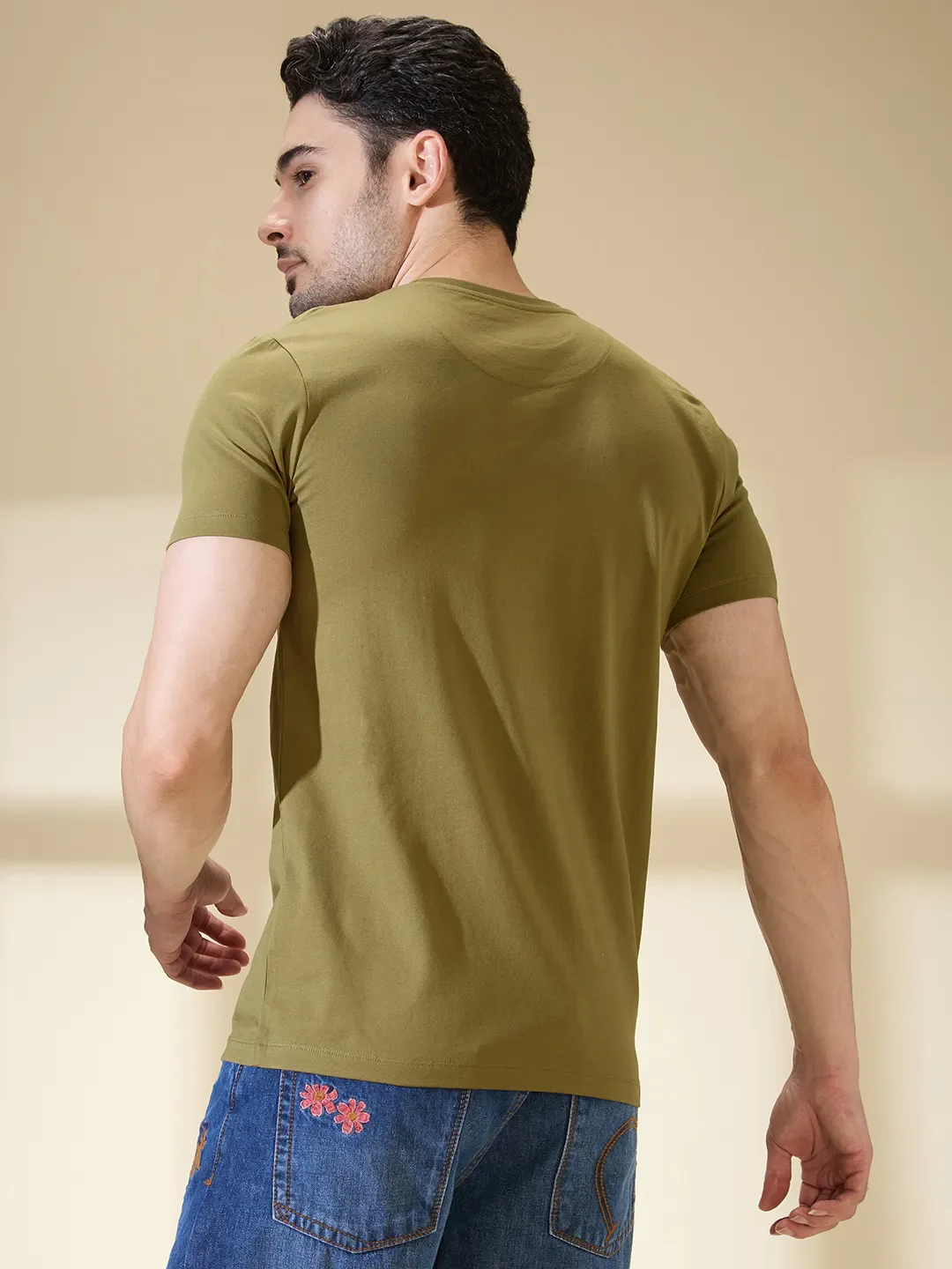 Olive Regular Fit Round Neck Men's T-Shirt by Being Human Clothing - Image 3