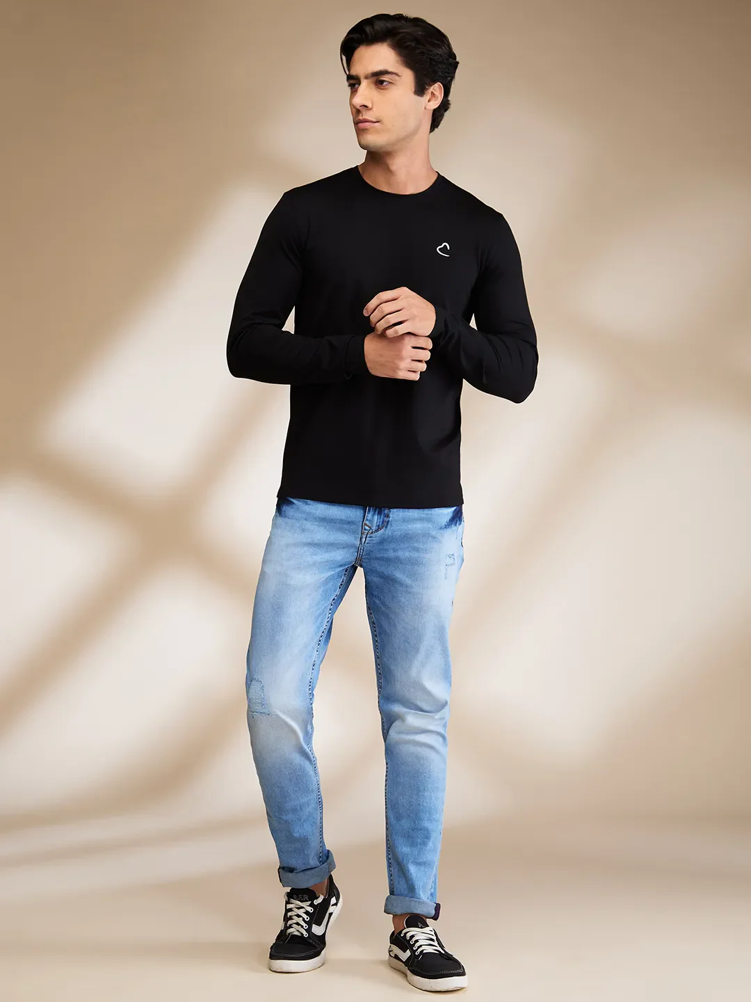 Black Slim Fit Round Neck Men's T-Shirt by Being Human Clothing - Image 2
