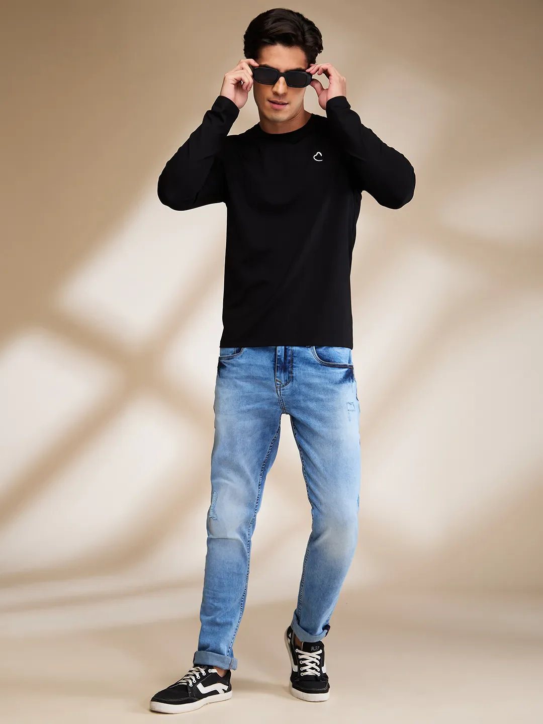 Black Slim Fit Round Neck Men's T-Shirt by Being Human Clothing - Image 6