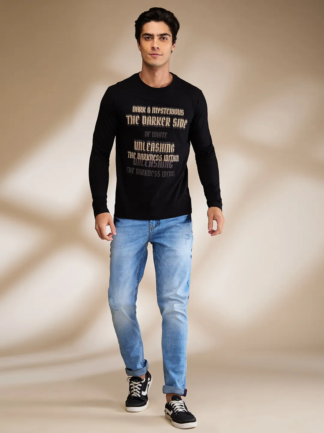Black Slim Fit Round Neck Men's T-Shirt by Being Human Clothing - Image 2