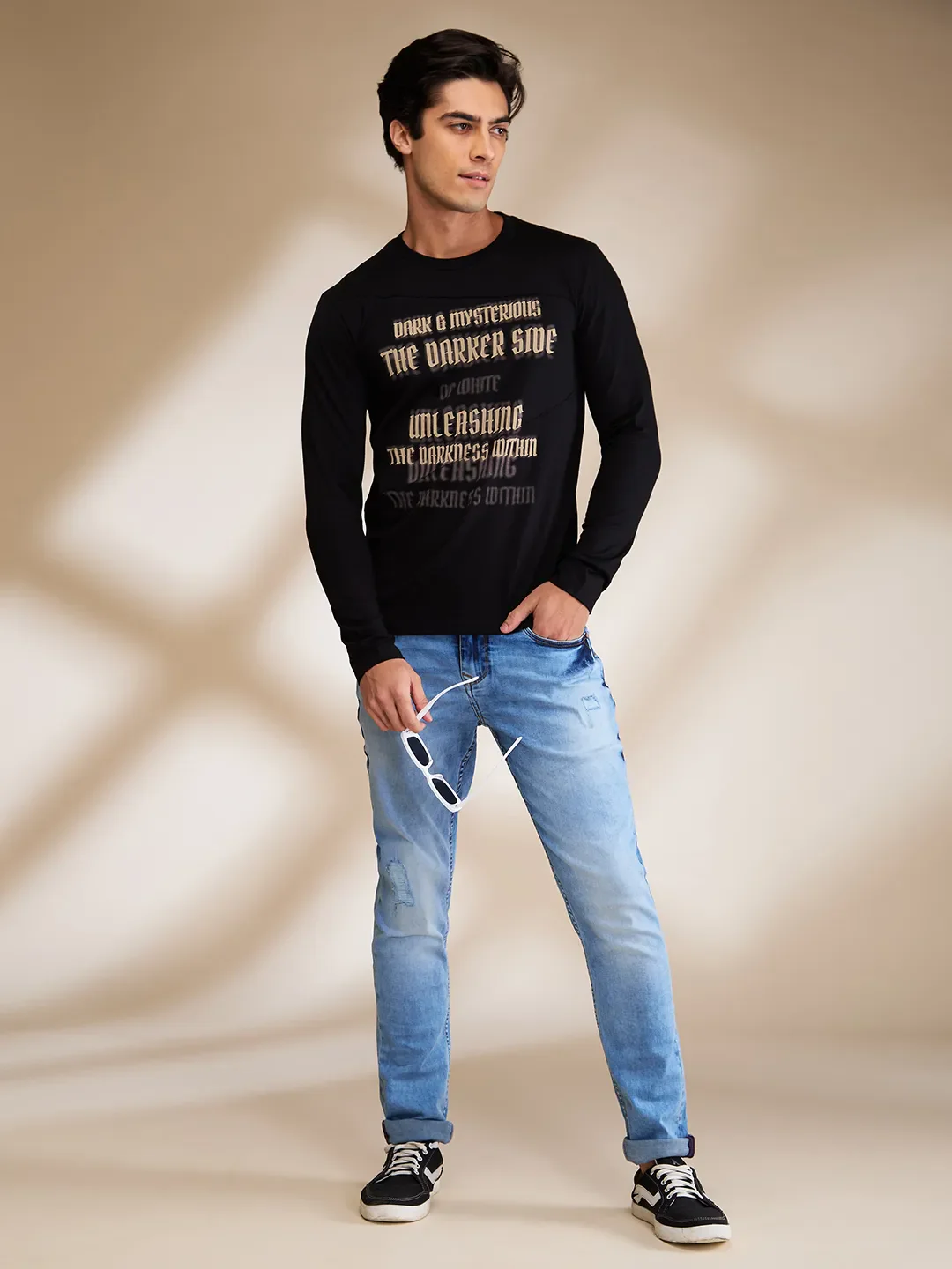 Black Slim Fit Round Neck Men's T-Shirt by Being Human Clothing - Image 6