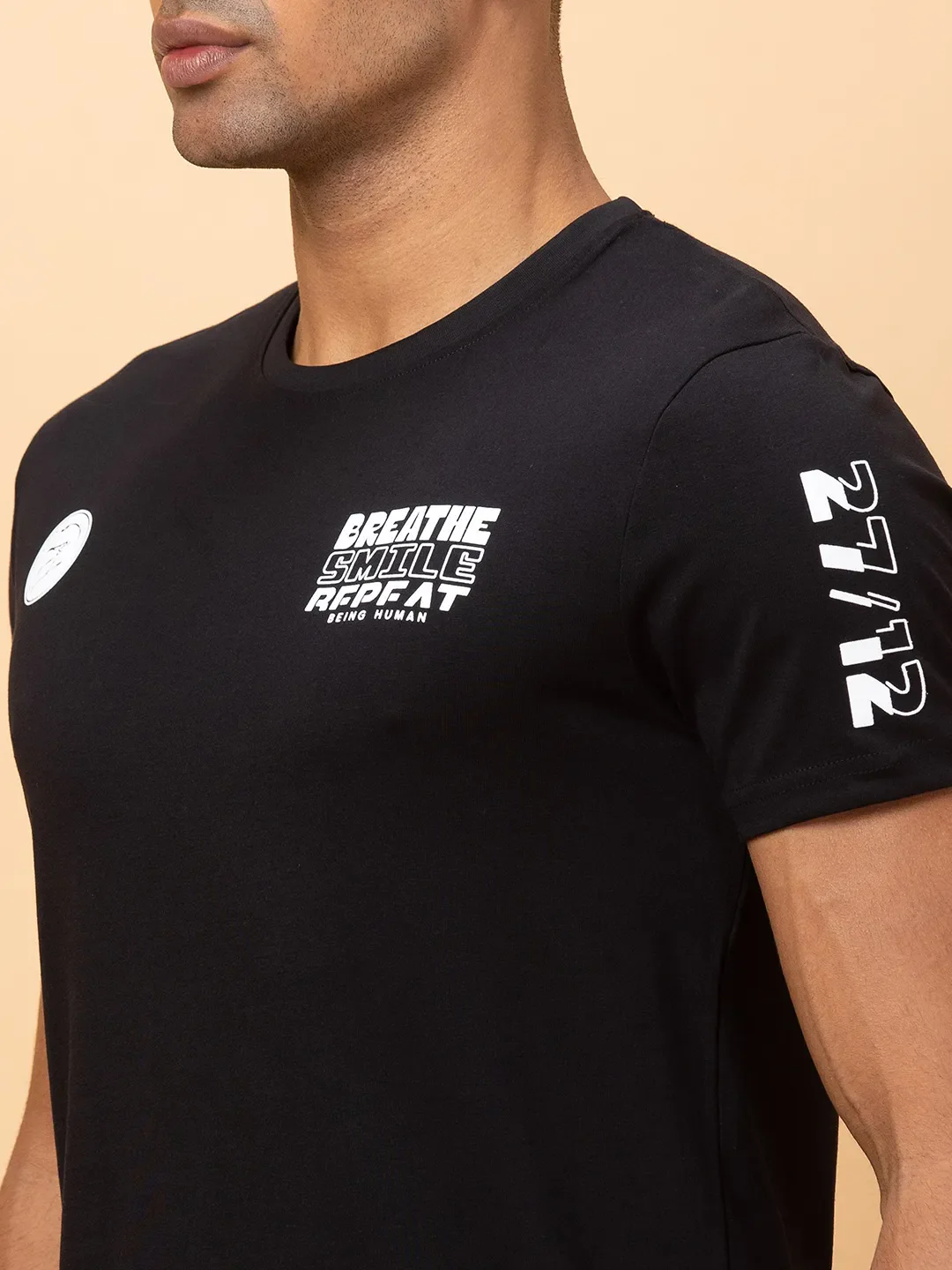 Black Slim Fit Round Neck Men's T-Shirt by Being Human Clothing - Image 5