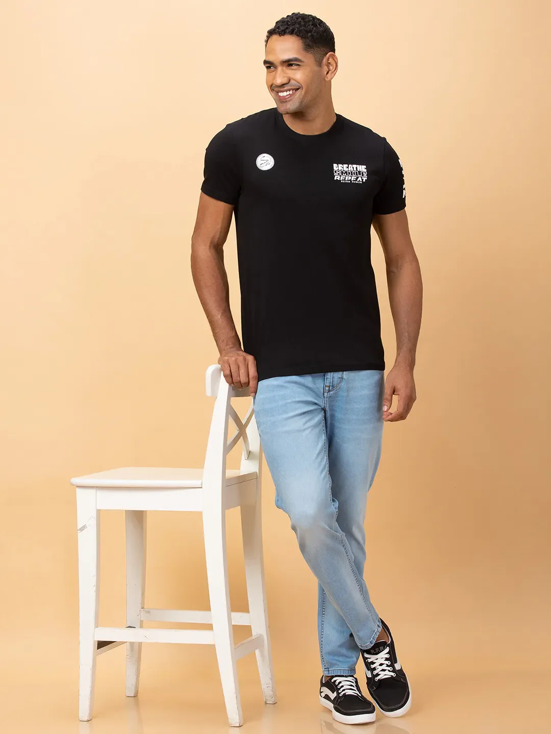 Black Slim Fit Round Neck Men's T-Shirt by Being Human Clothing - Image 6