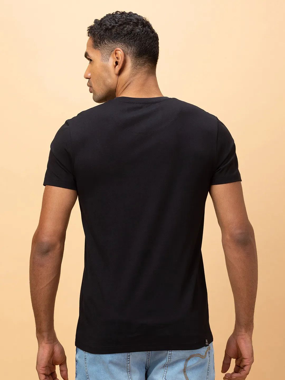 Black Slim Fit Round Neck Men's T-Shirt by Being Human Clothing - Image 3