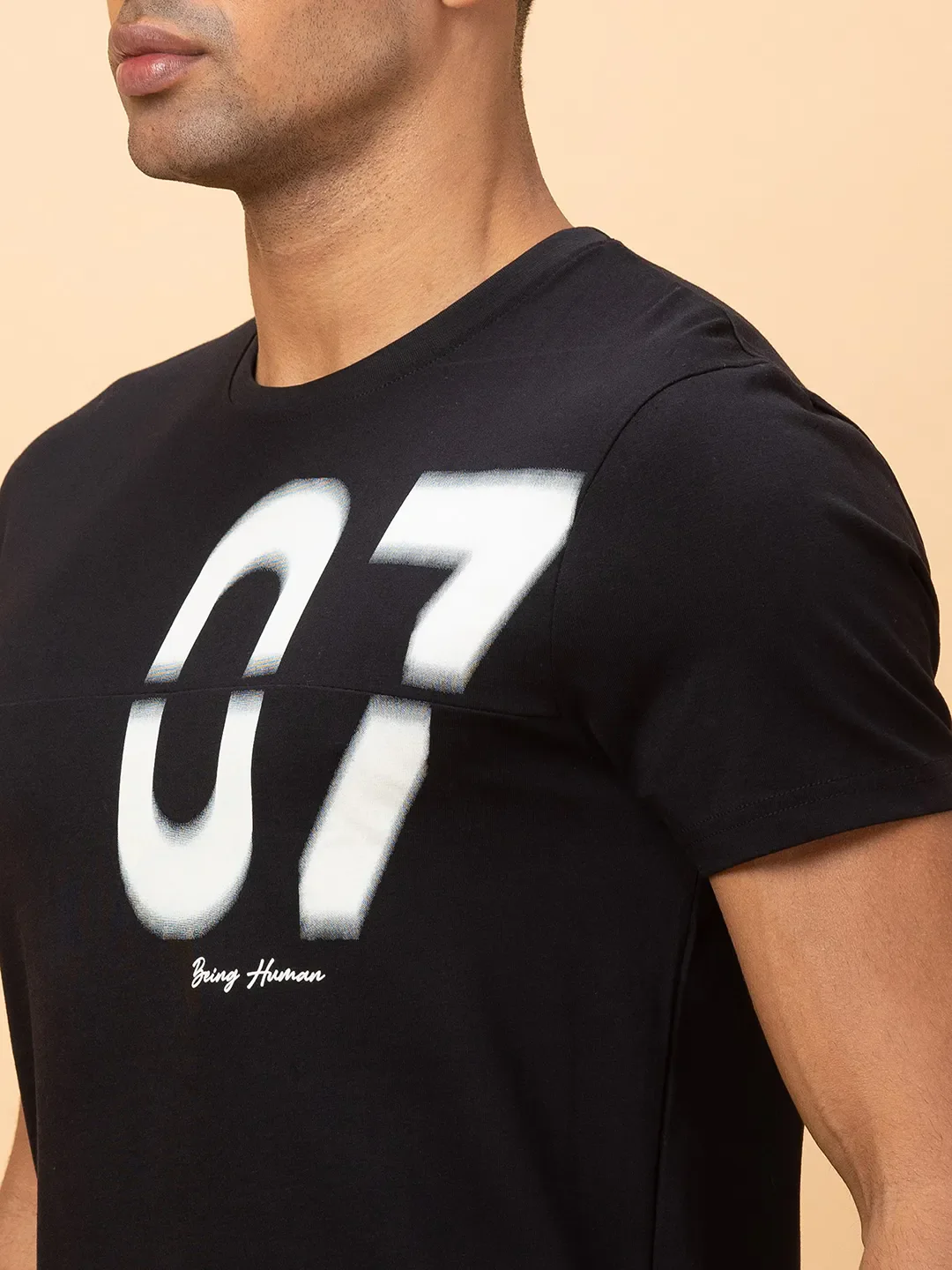 Black Slim Fit Round Neck Men's T-Shirt by Being Human Clothing - Image 5