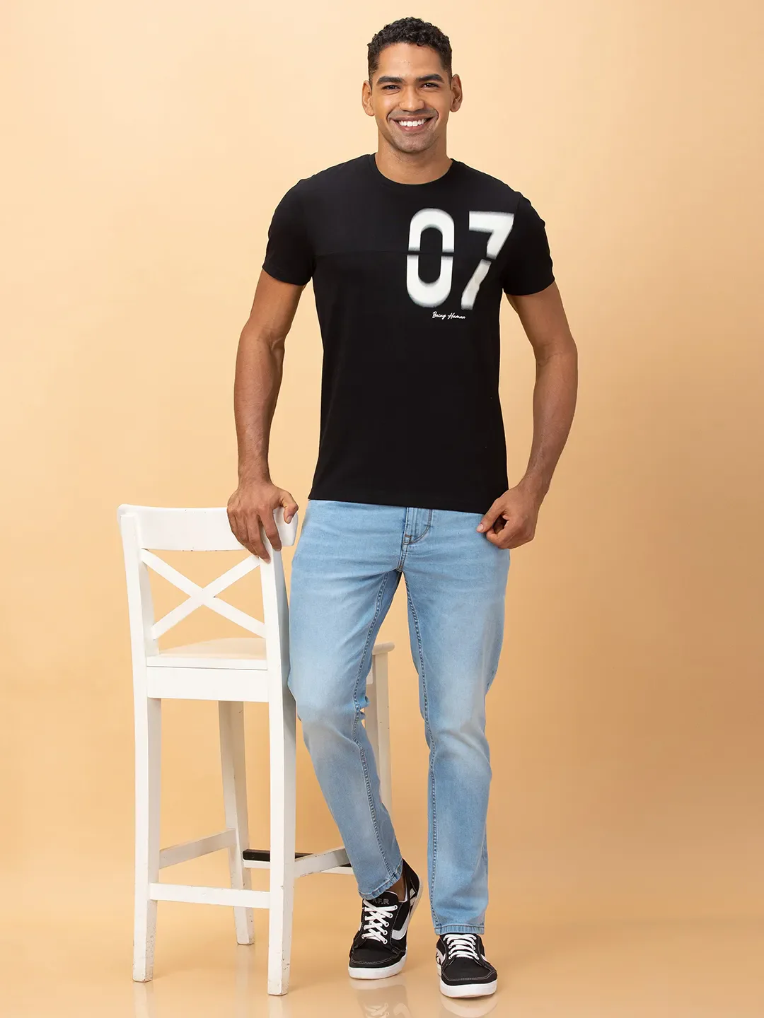 Black Slim Fit Round Neck Men's T-Shirt by Being Human Clothing - Image 6
