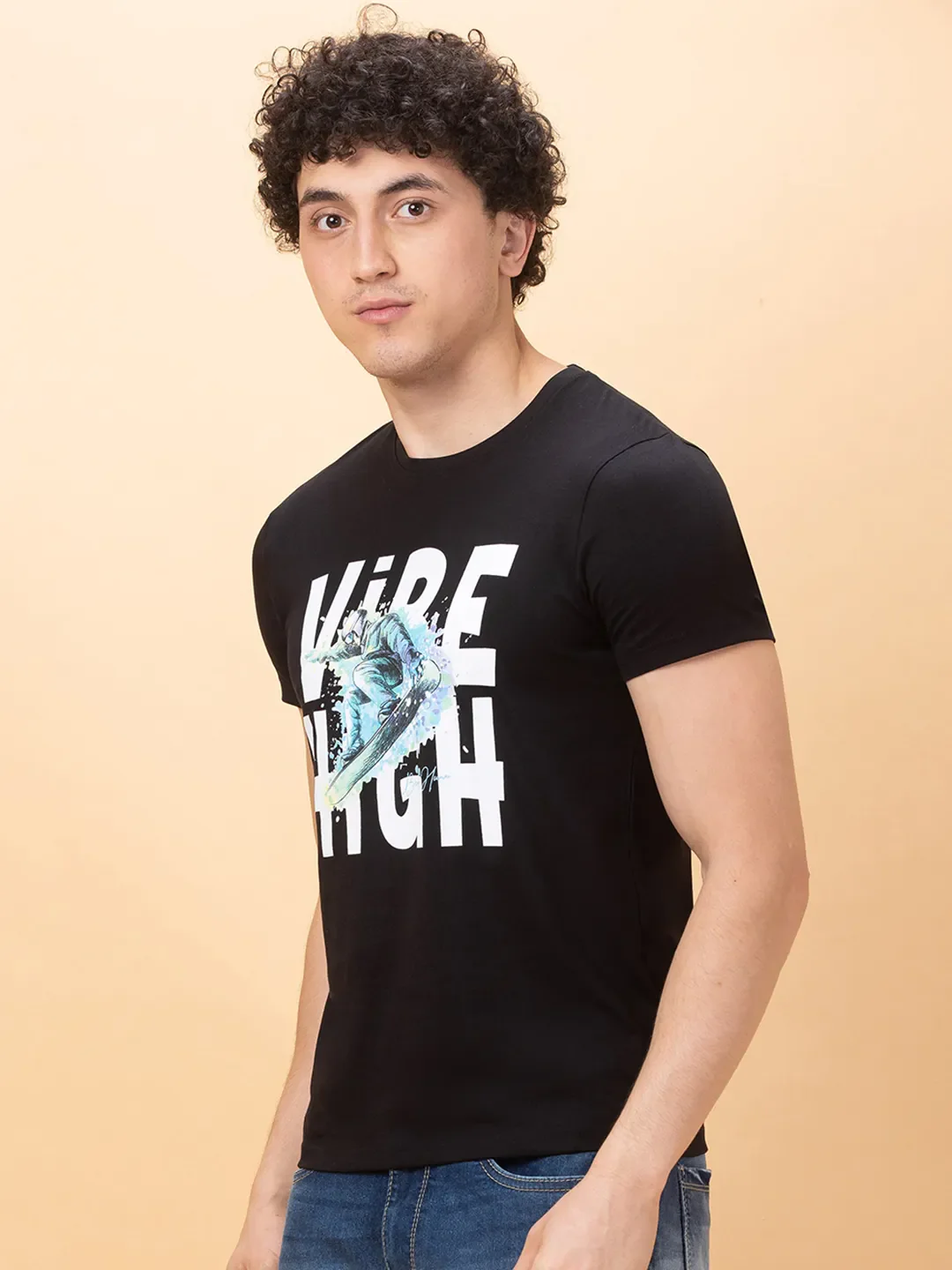 Black Slim Fit Round Neck Men's T-Shirt by Being Human Clothing - Image 4