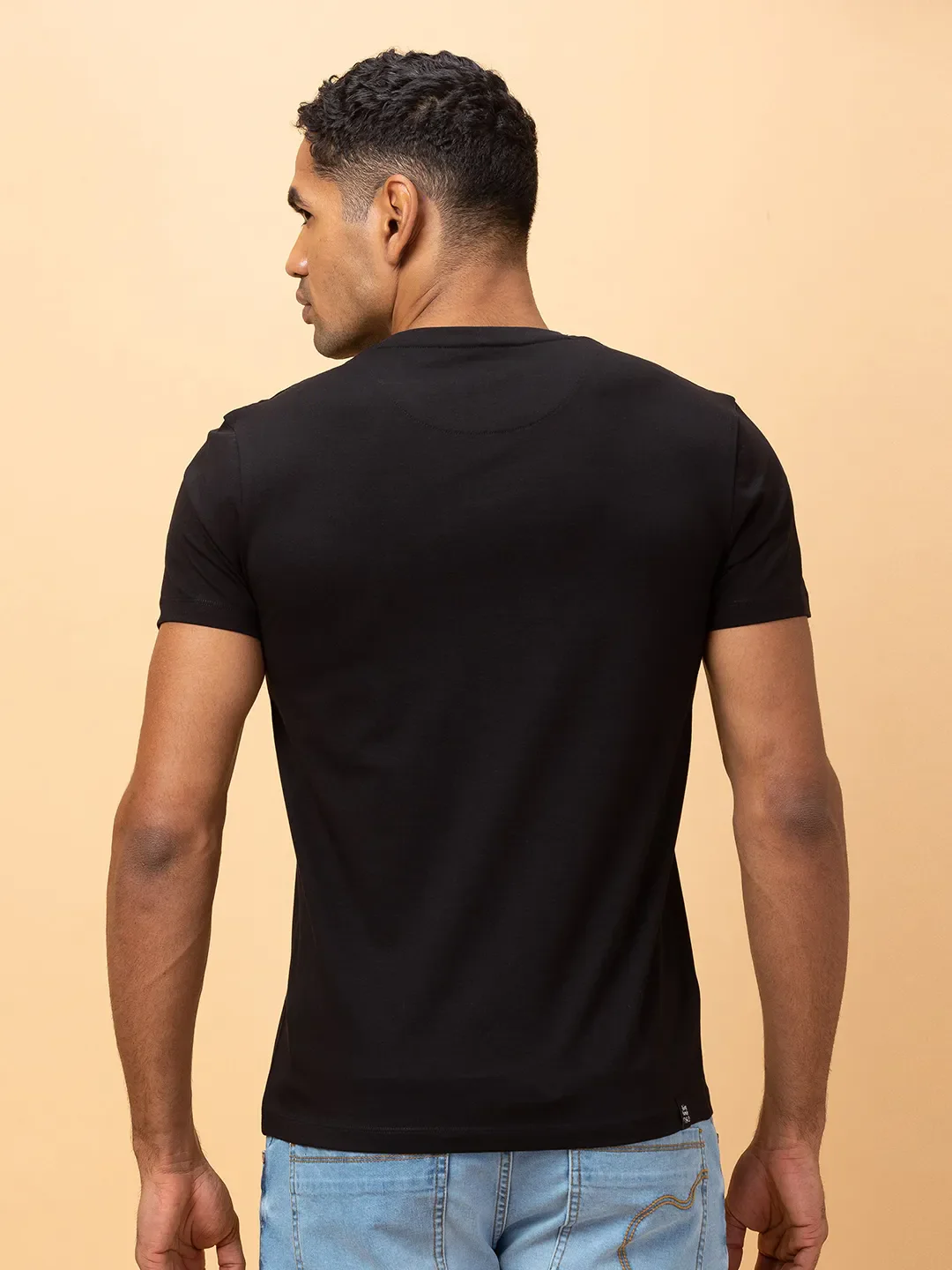 Black Regular Fit Round Neck Men's T-Shirt by Being Human Clothing - Image 3