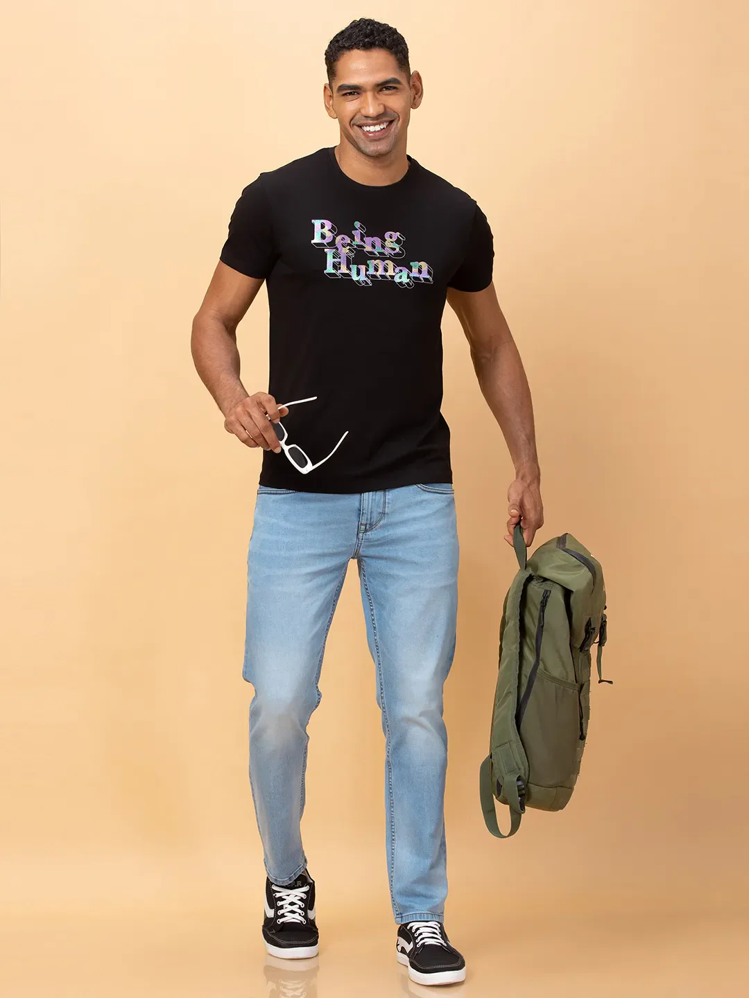 Black Regular Fit Round Neck Men's T-Shirt by Being Human Clothing - Image 6