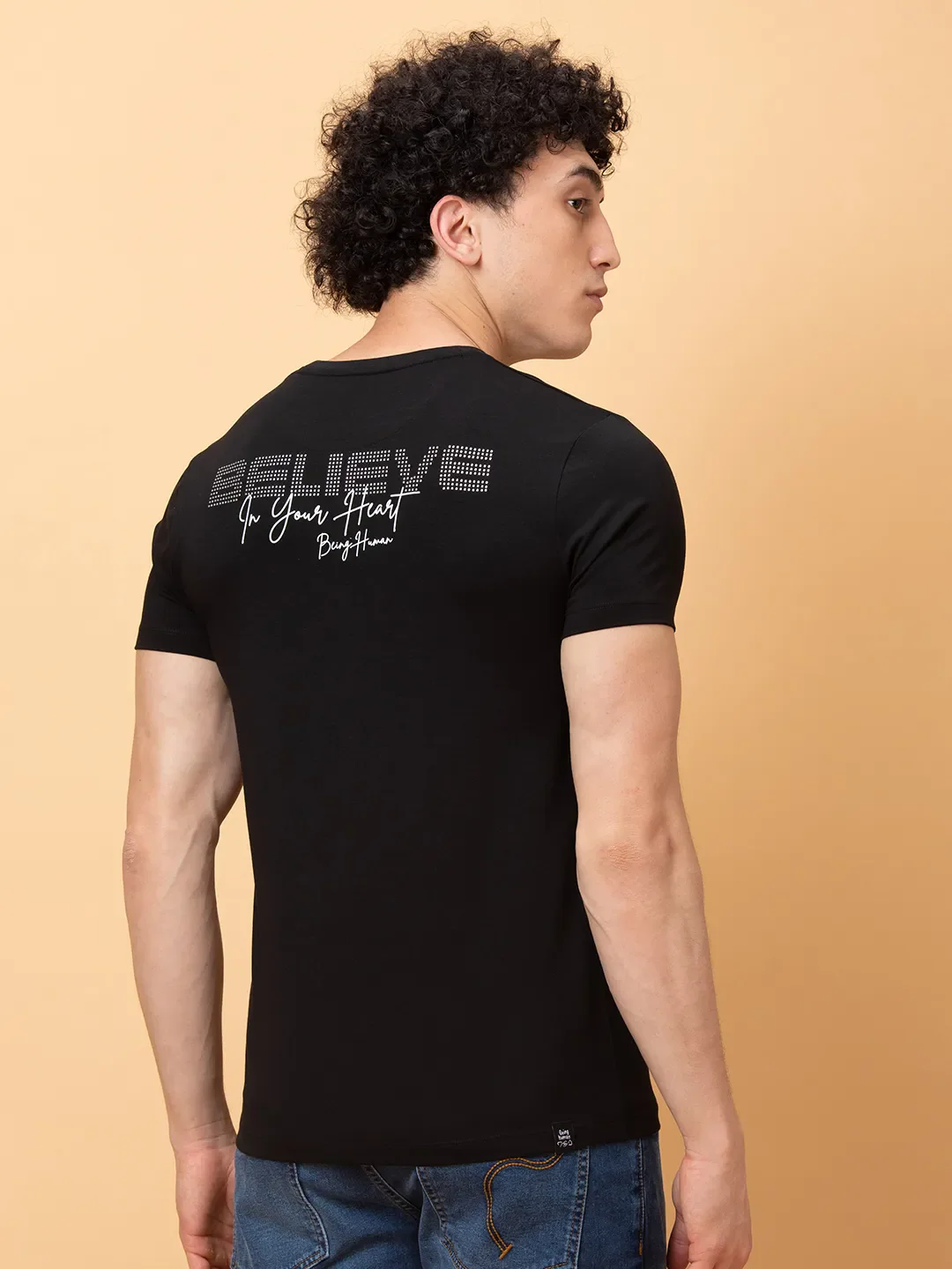 Black Regular Fit Round Neck Men's T-Shirt by Being Human Clothing - Image 3