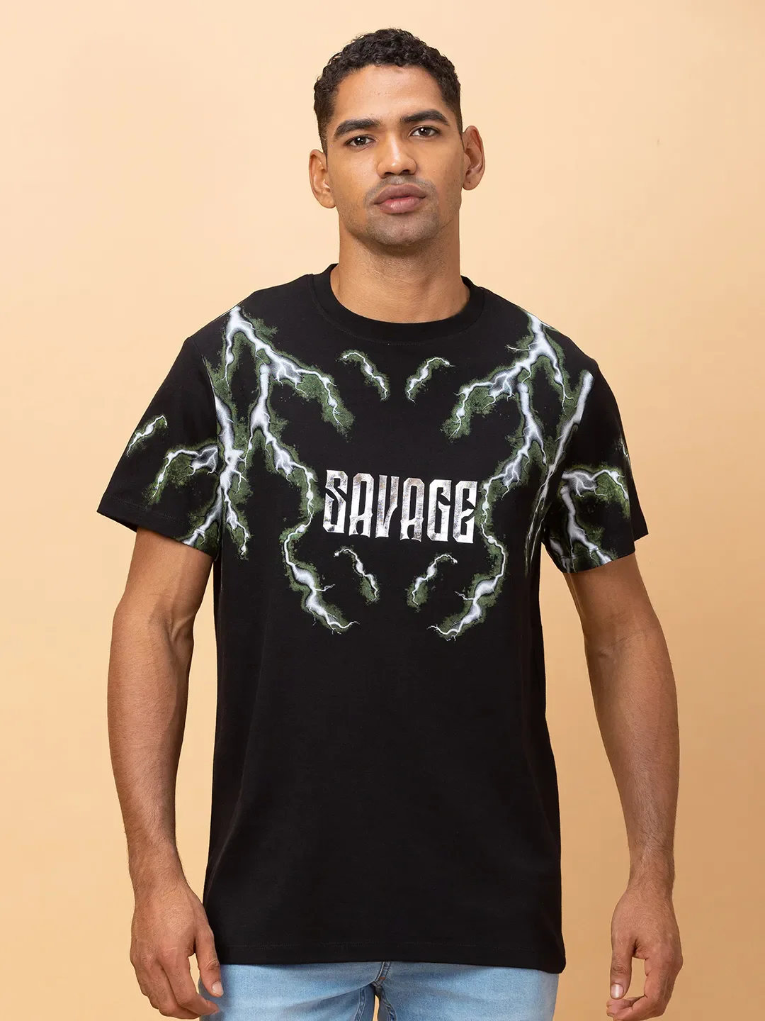 Black Regular Fit Round Neck Men's T-Shirt by Being Human Clothing