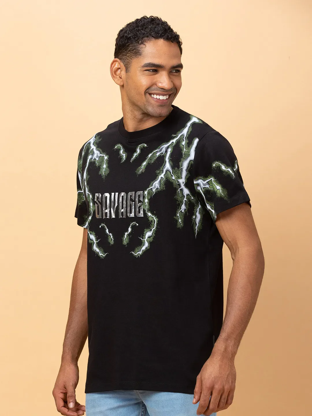 Black Regular Fit Round Neck Men's T-Shirt by Being Human Clothing - Image 4