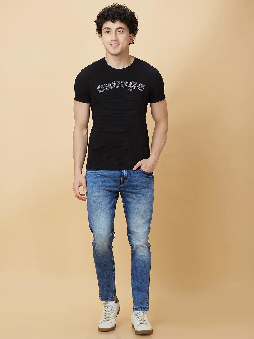 Black Regular Fit Round Neck Men's T-Shirt by Being Human Clothing - Image 2