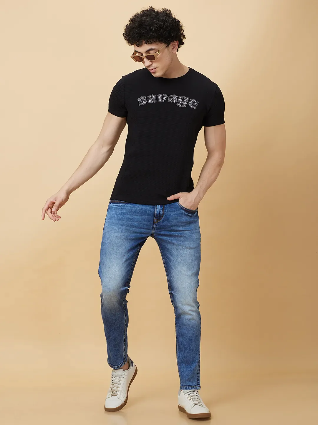 Black Regular Fit Round Neck Men's T-Shirt by Being Human Clothing - Image 6