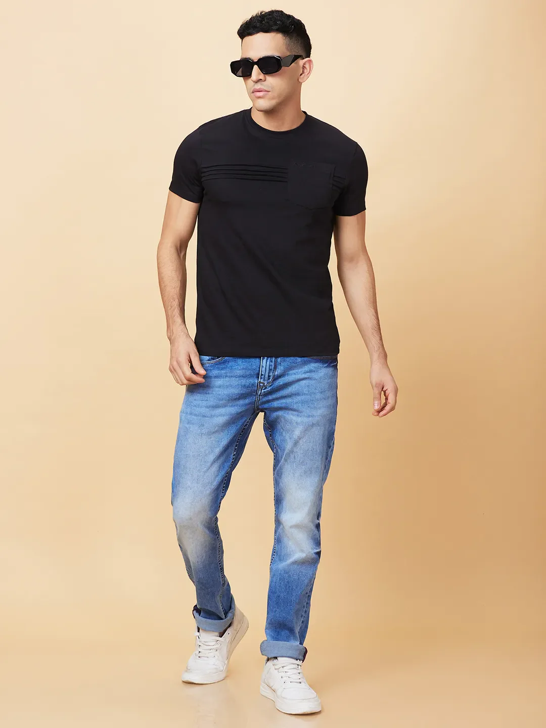 Black Regular Fit Round Neck Men's T-Shirt by Being Human Clothing - Image 6